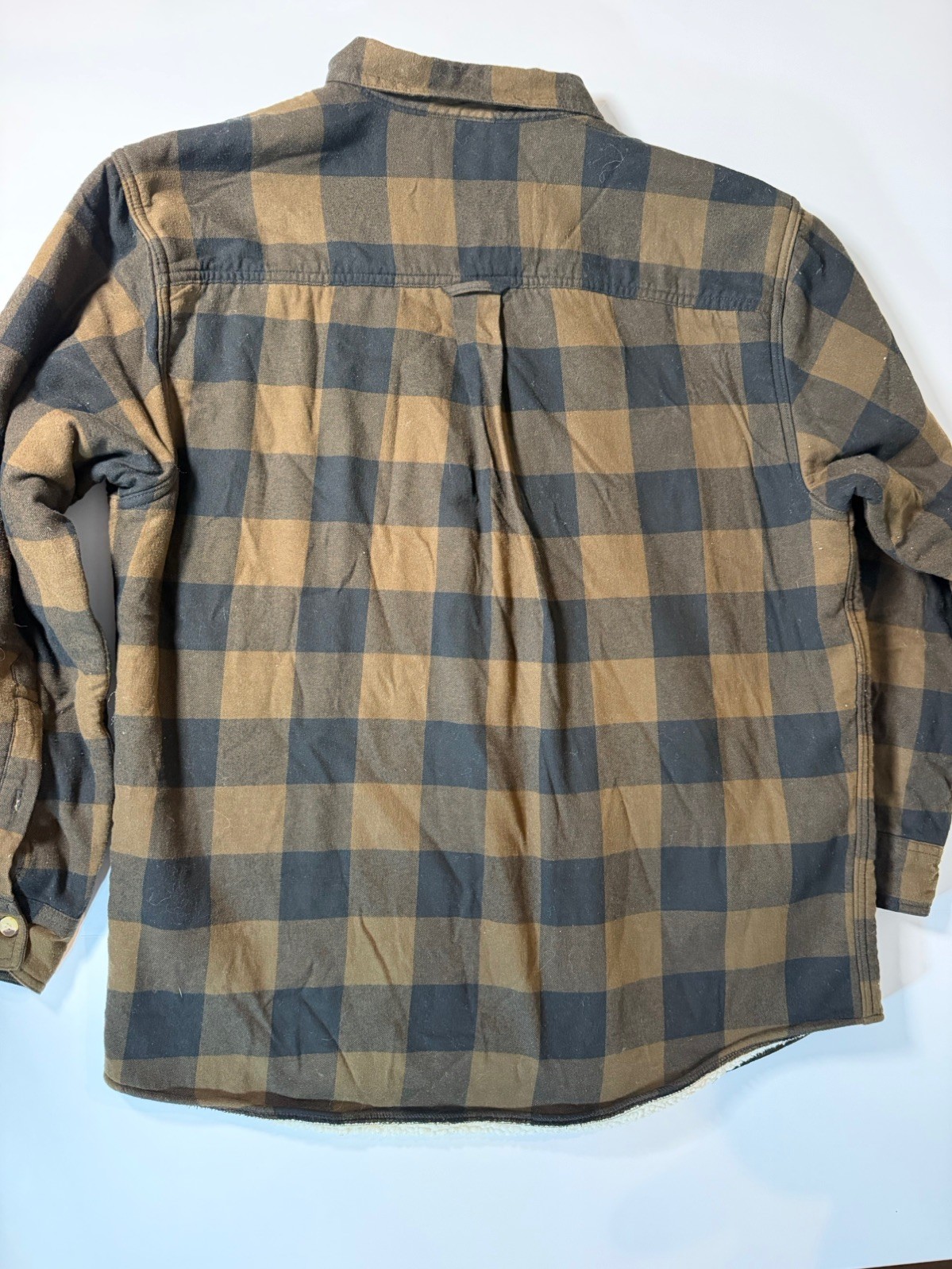 RedHead Mens Brown Black Buffalo Plaid Sherpa Lined Flannel Shirt Jacket Large