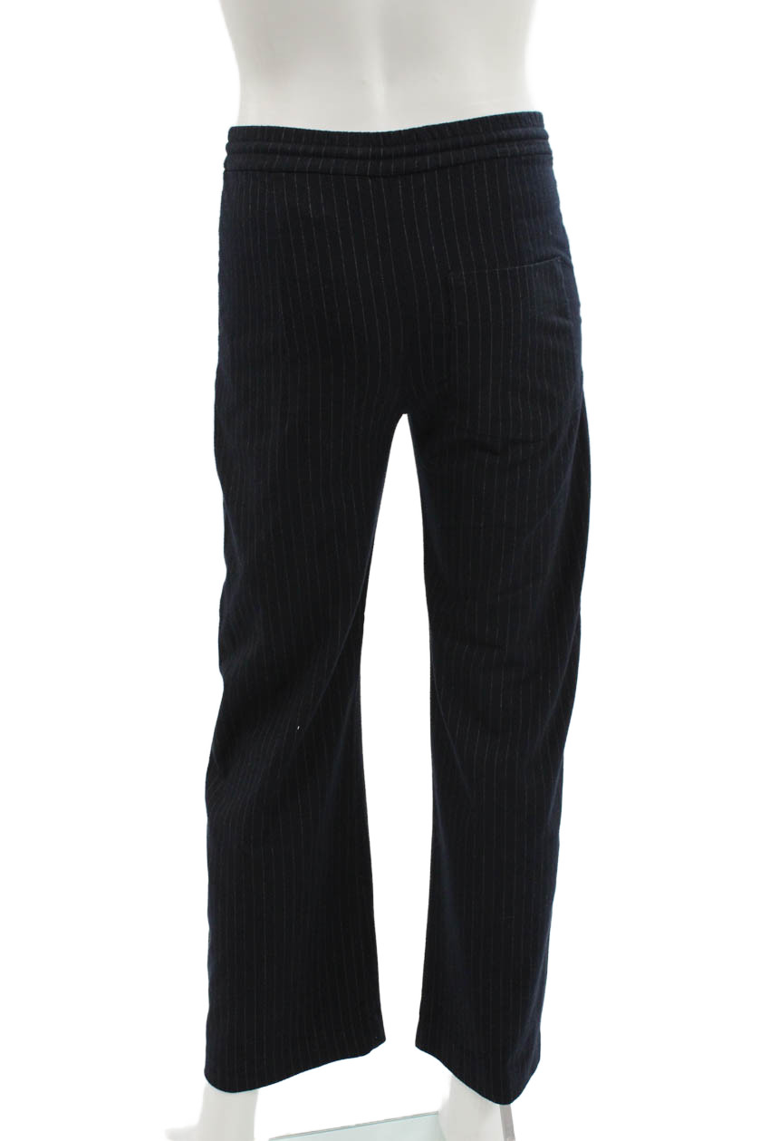 Zara Mens 2 Piece Dark Blue Striped Suit Jacket Pants Size XS
