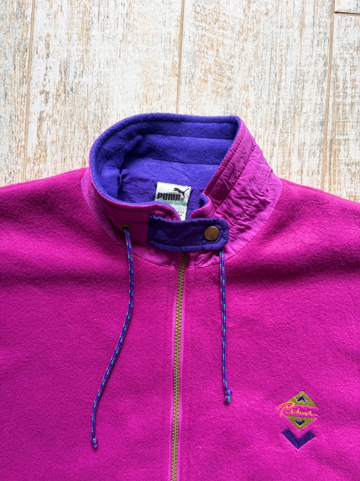 Vintage 80s 90s Puma Fleece Bomber Jacket Retro Ski Colorblock Size L