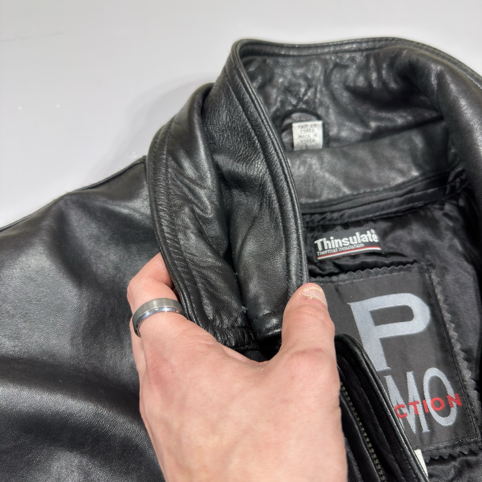 VTG LP Uomo Black Leather Flight Bomber Jacket Mens Large 3M Thinsulate Liner