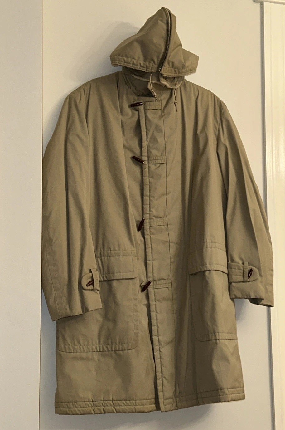 Vintage McGregor Tan Chore barn Quilted jacket hooded coat barrel button & zip L