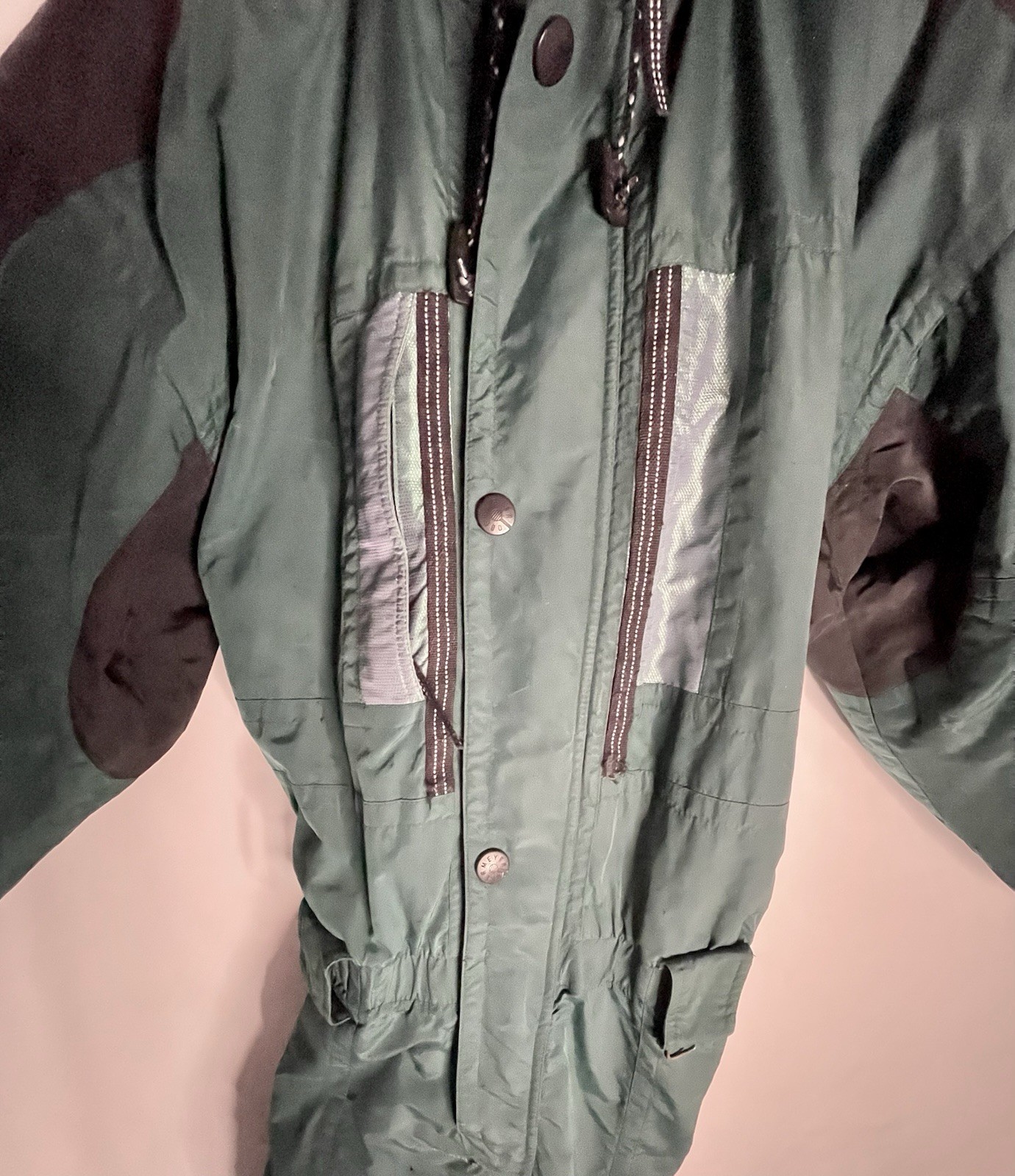 Vintage Obermeyer Nomad 1 One Piece Ski Snowsuit Mens Green Black size Large