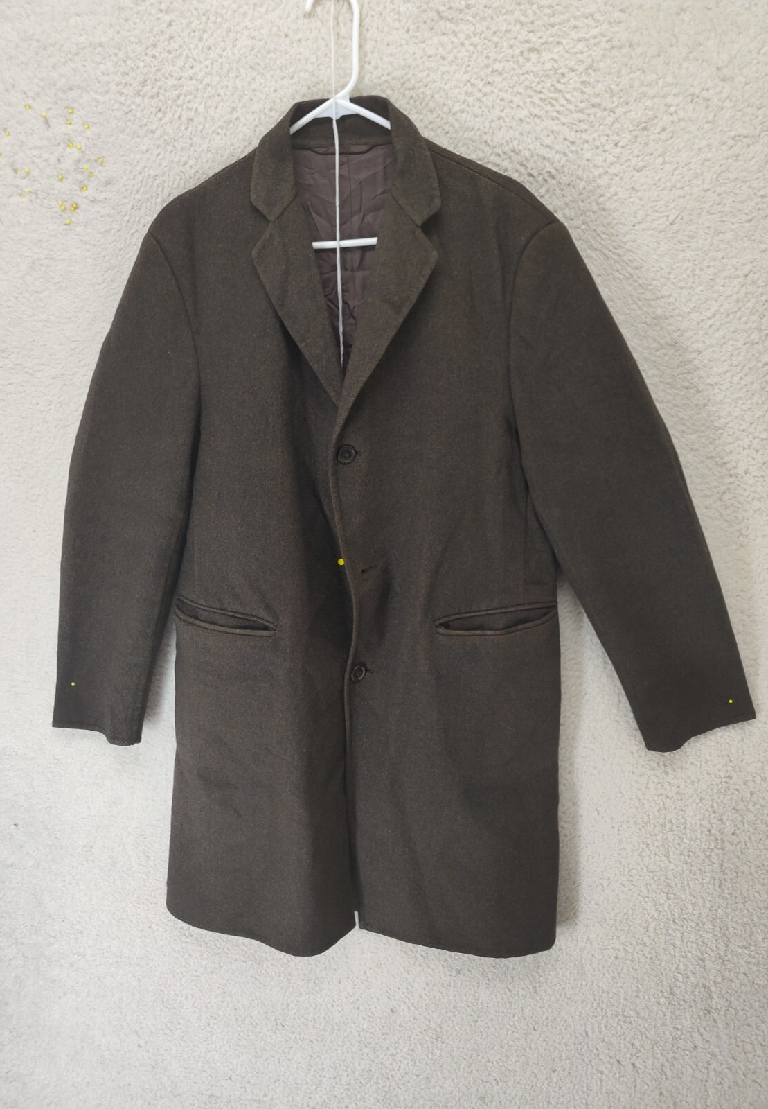 Dunhill Men Jacket 44 Brown Wool Blend Long Sleeve Regular Fit Long Overcoat