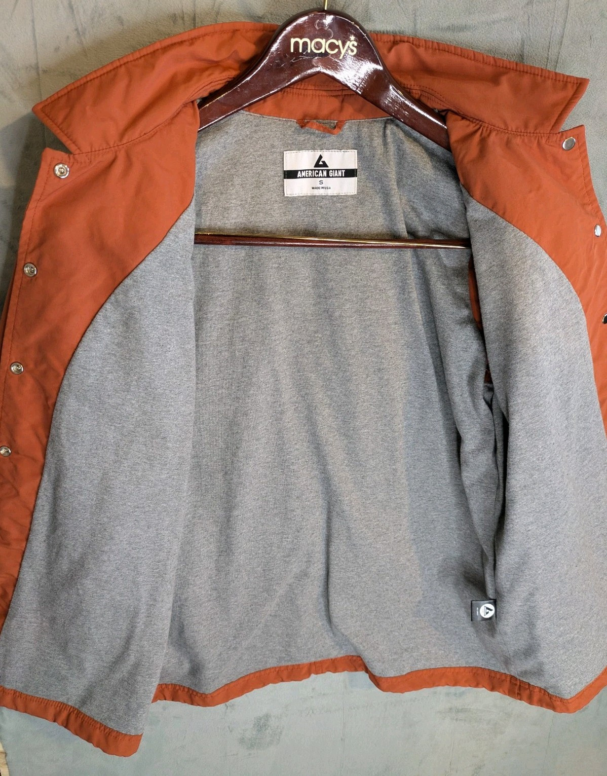 American Giant Stadium Coach’s Jacket Nylon Drawstring Button Up Orange Men’s S