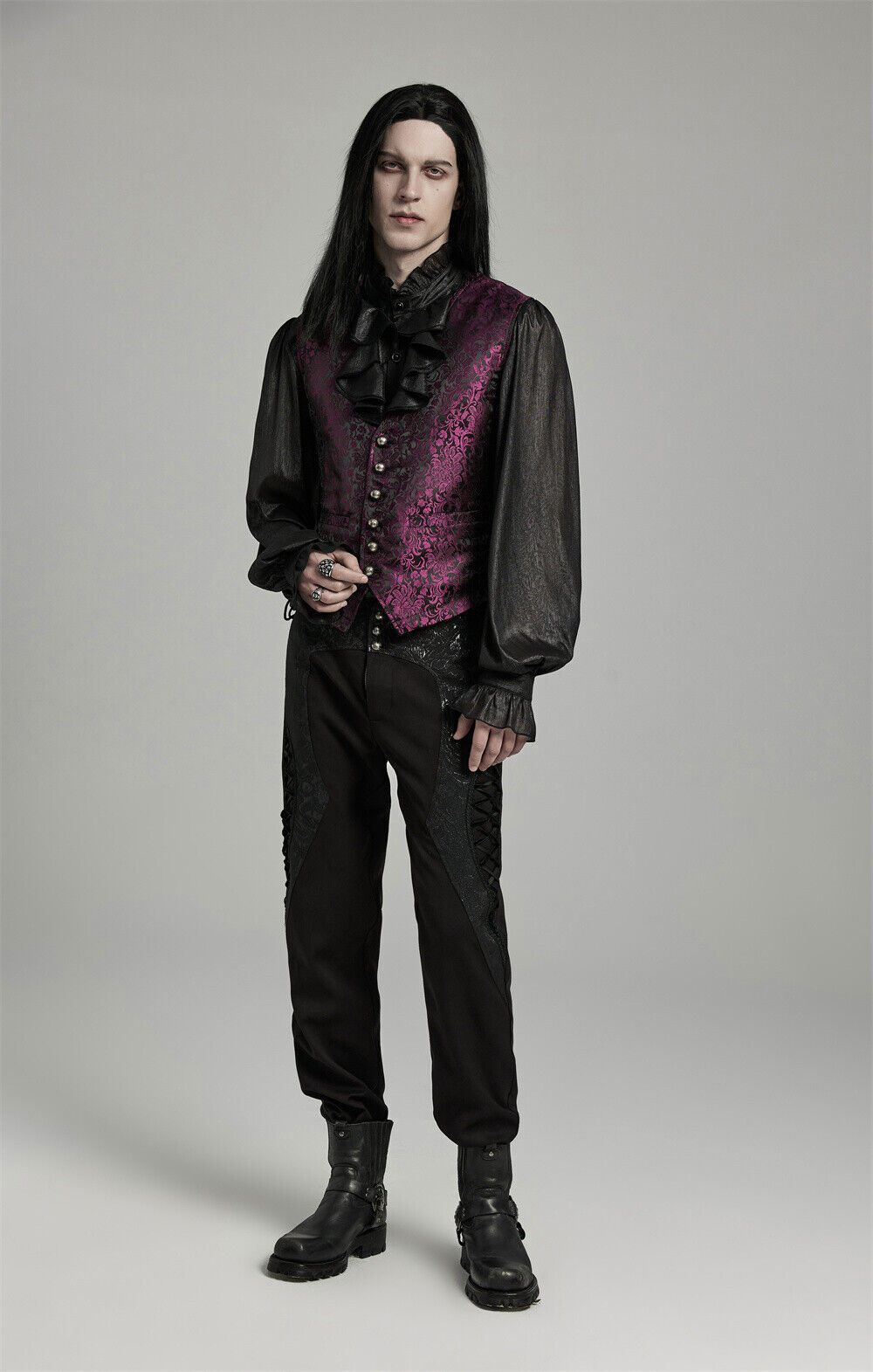 PUNK RAVE Men Purple Steampunk Gothic Vampire Visual Jacquard Vests Waistcoat