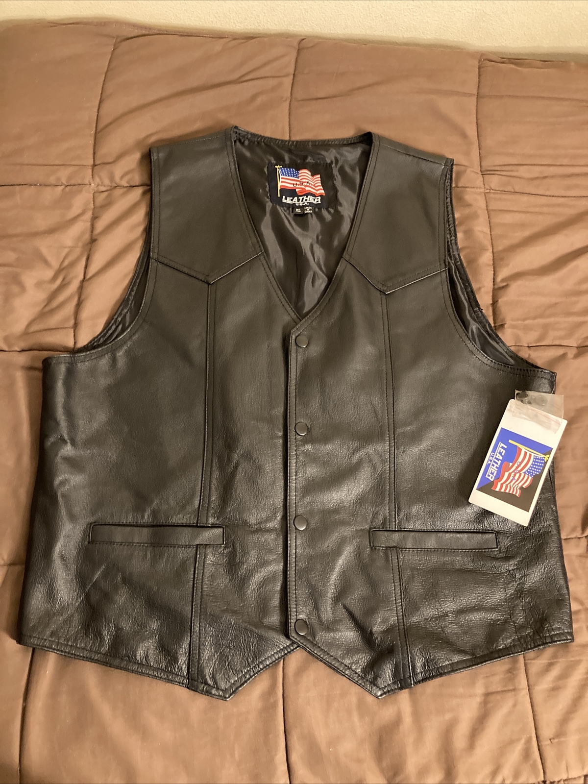 USA Leather Vest United States Navy Big Patch Emblem Size XL NOS (RARE)