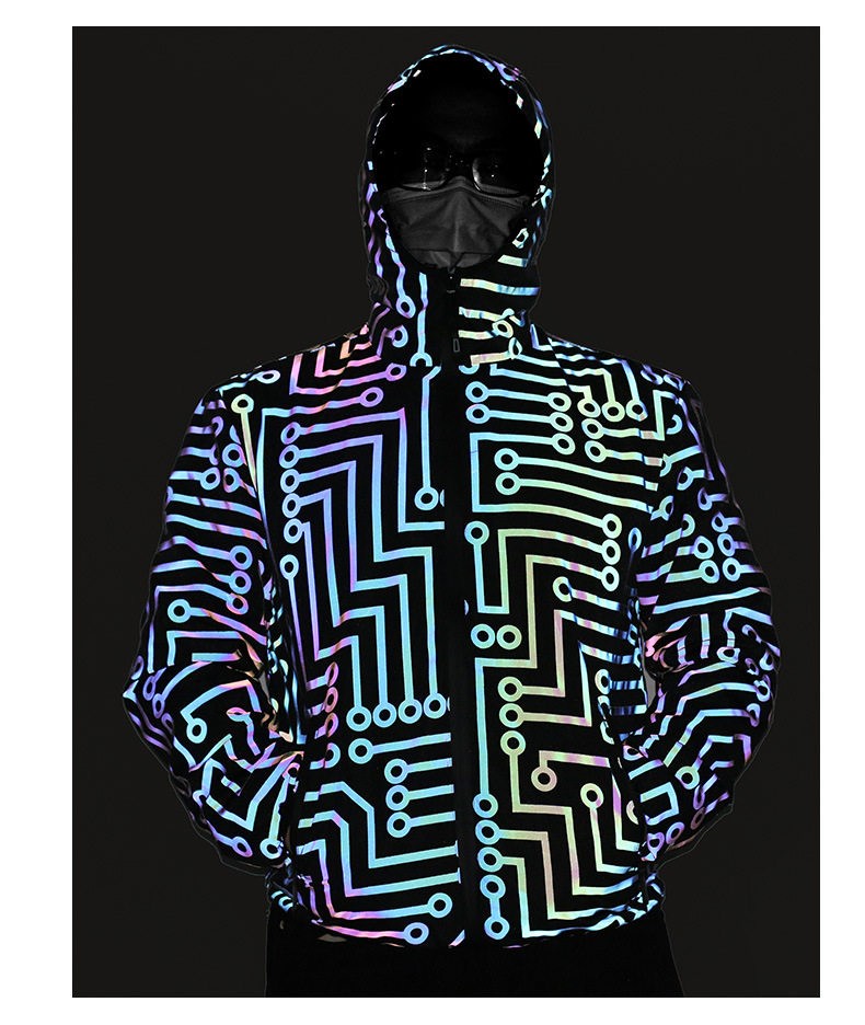 Colorful Reflective Circuit Pattern Jacket Rainbow Color Jacket Top + Pants