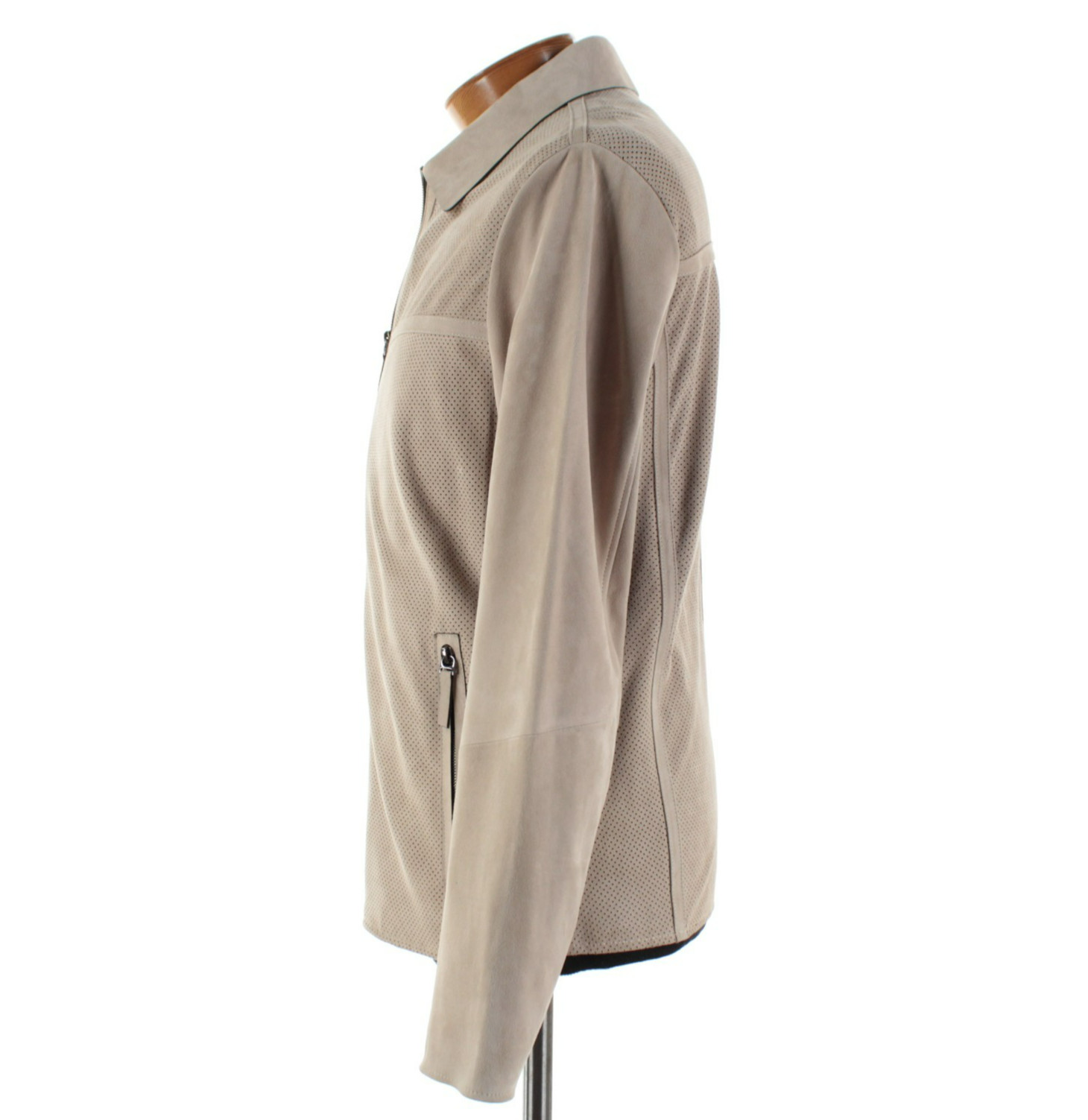 Carroll Custom NWOT Perforated Suede Leather Jacket Size Medium In Solid Sand