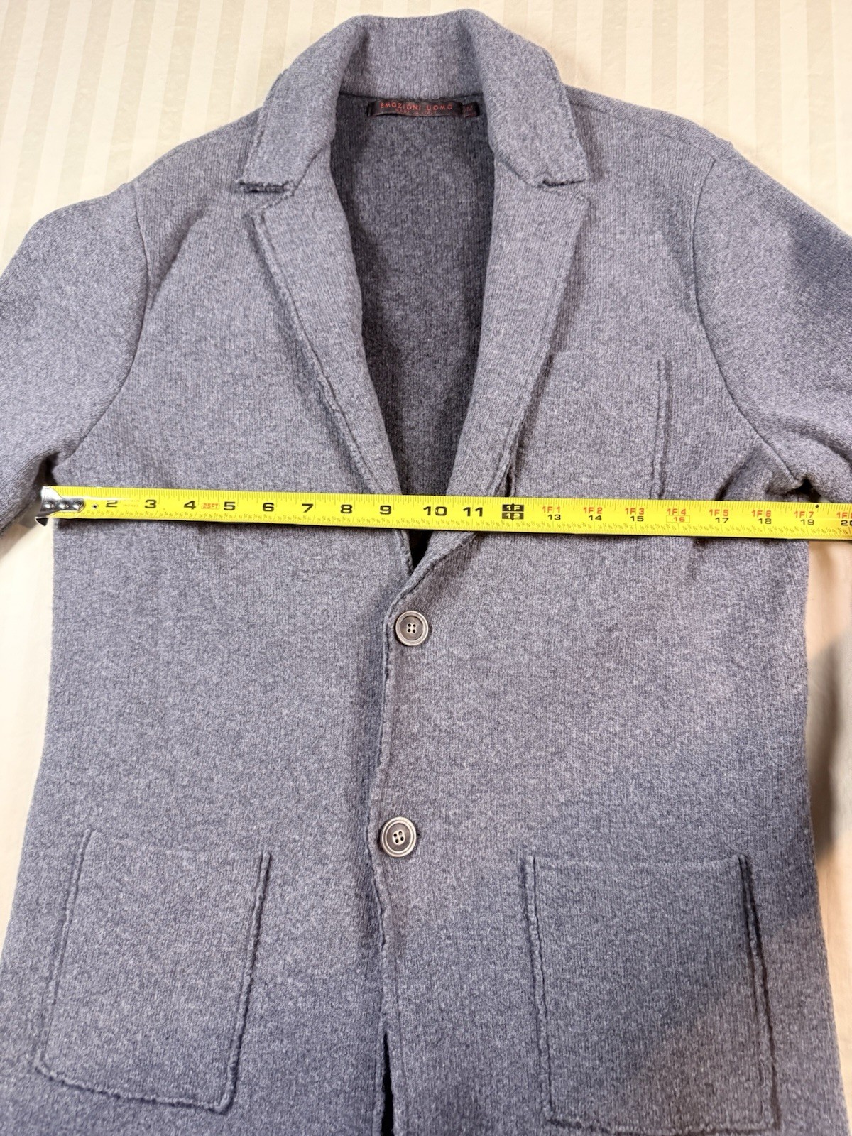 Emozioni Uomo Men’s Gray Wool Blend Blazer Jacket Button Front Pockets M