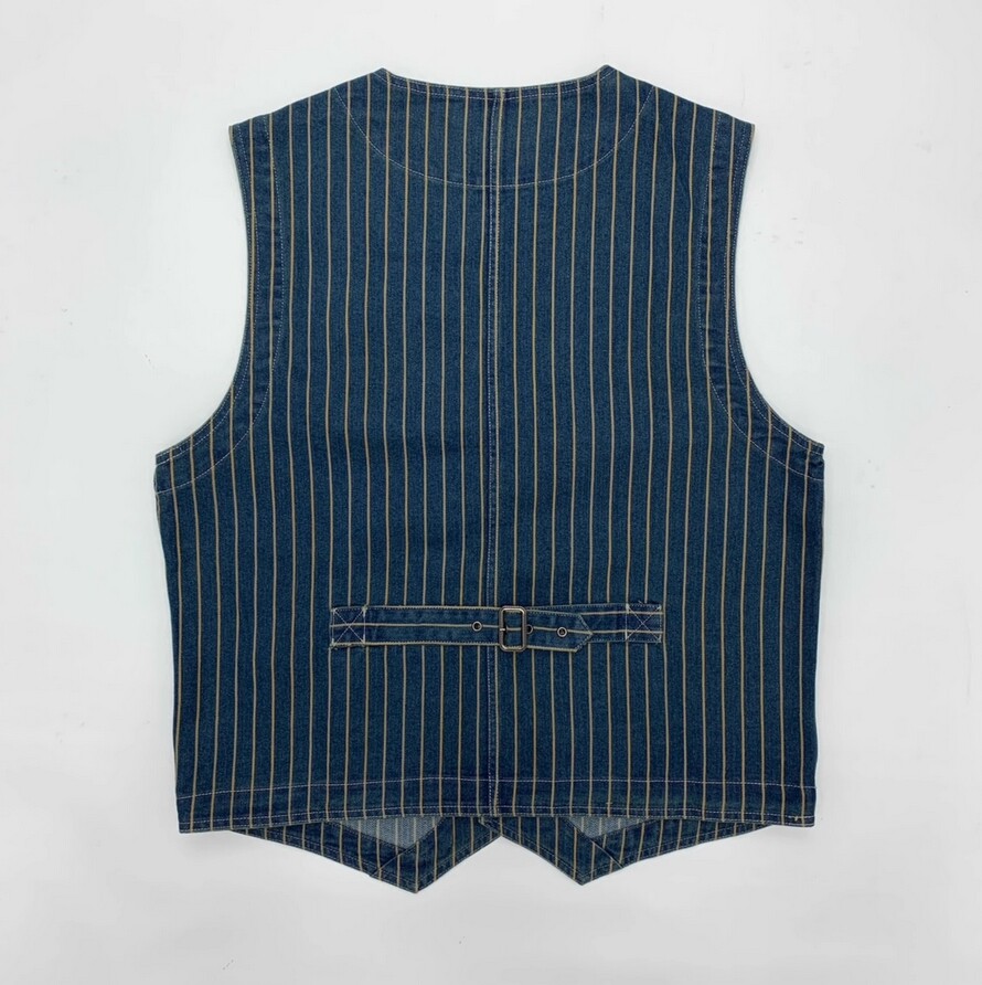 Denim Vest Mens Striped Vest Work Waistcoat Vintage Casual Coat Jacket Tops