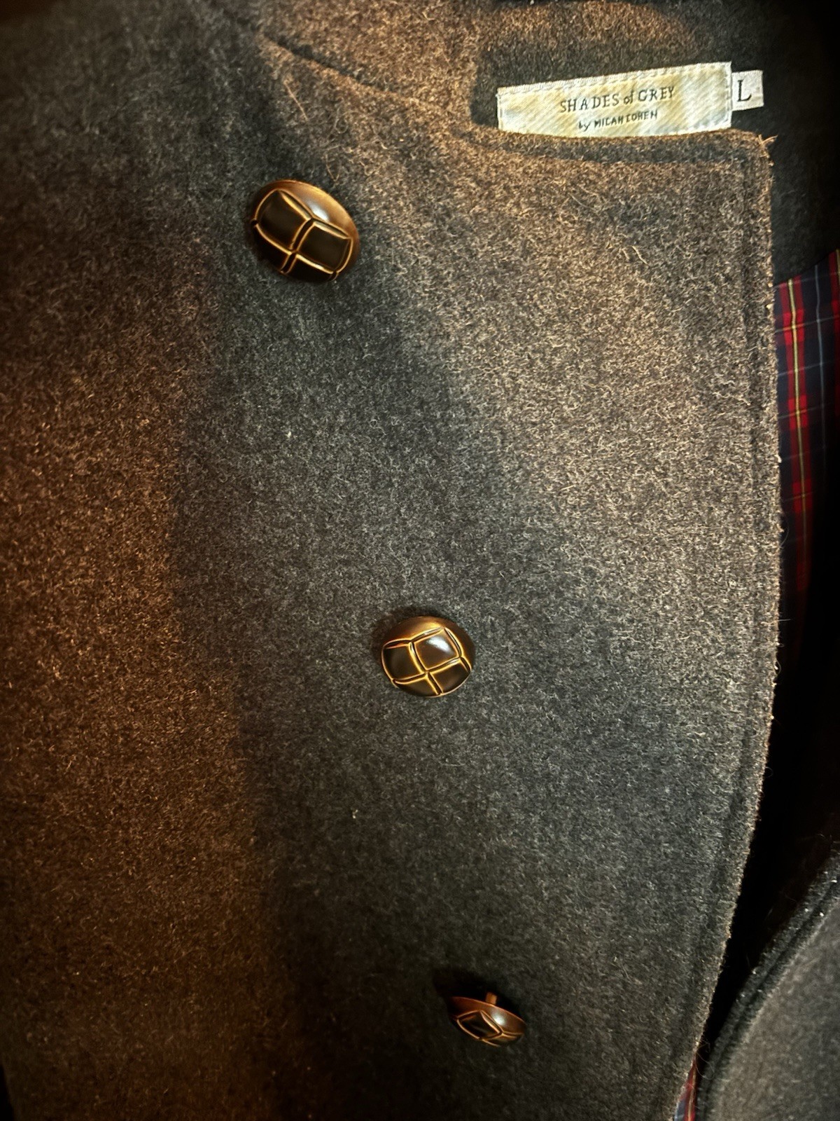 Shades of Grey Men’s Gray Peacoat Coat L Lined Stand-Up Collar Button