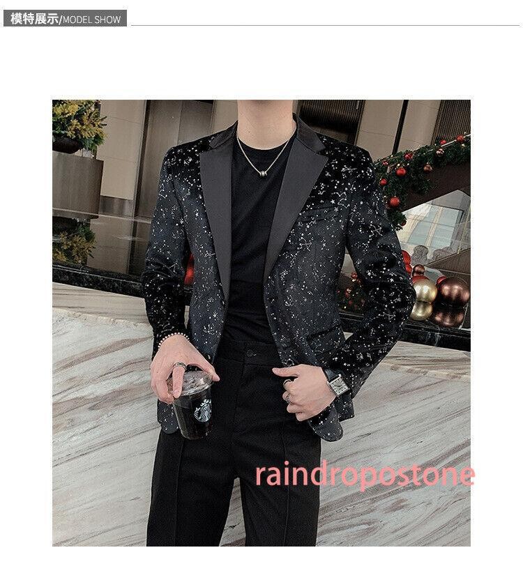 Men’s Spring Slim One Button Sequined Suit Night Club Coat Stage Black Blazer