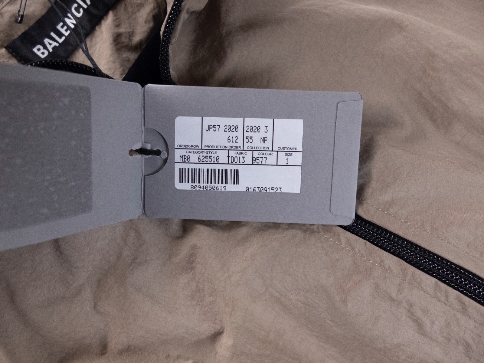 NO CUSTOMS TAX BALENCIAGA Enveloppe beige black oversized crinkled track jacket
