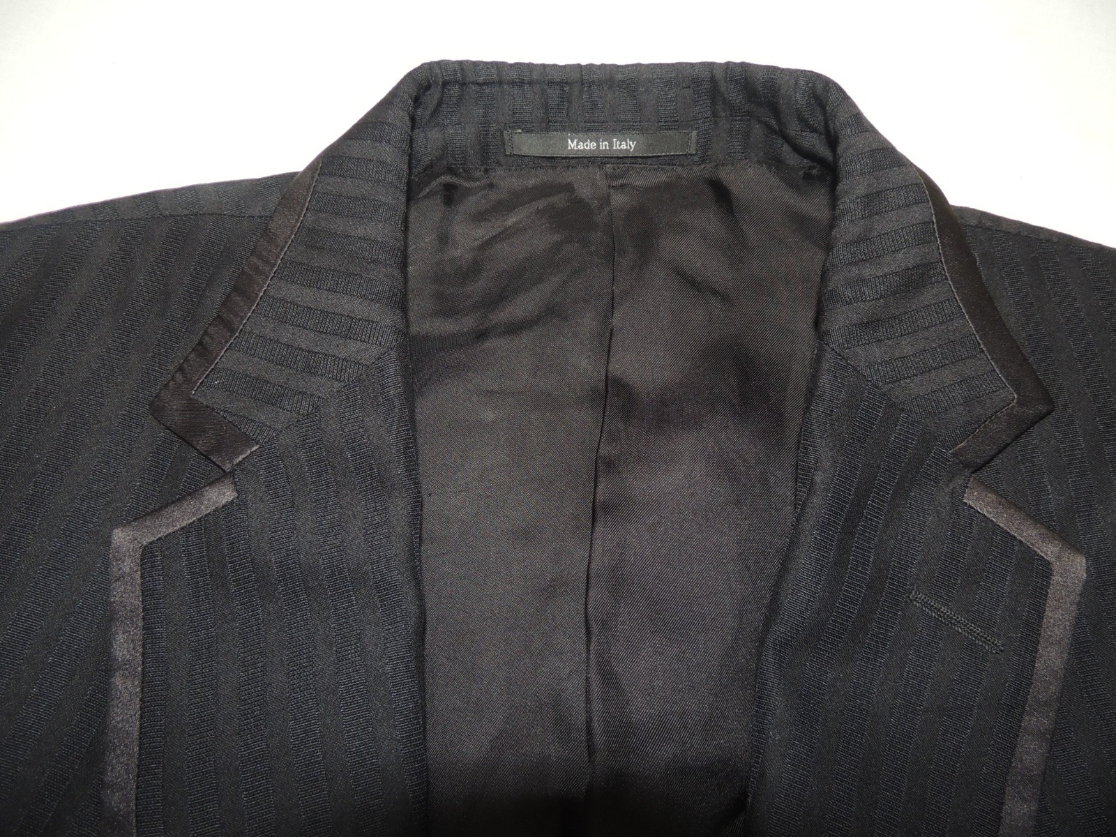 Ermenegildo Zegna Black Stripe Silk & Wool Formal Tuxedo Jacket Coat Size 44 R