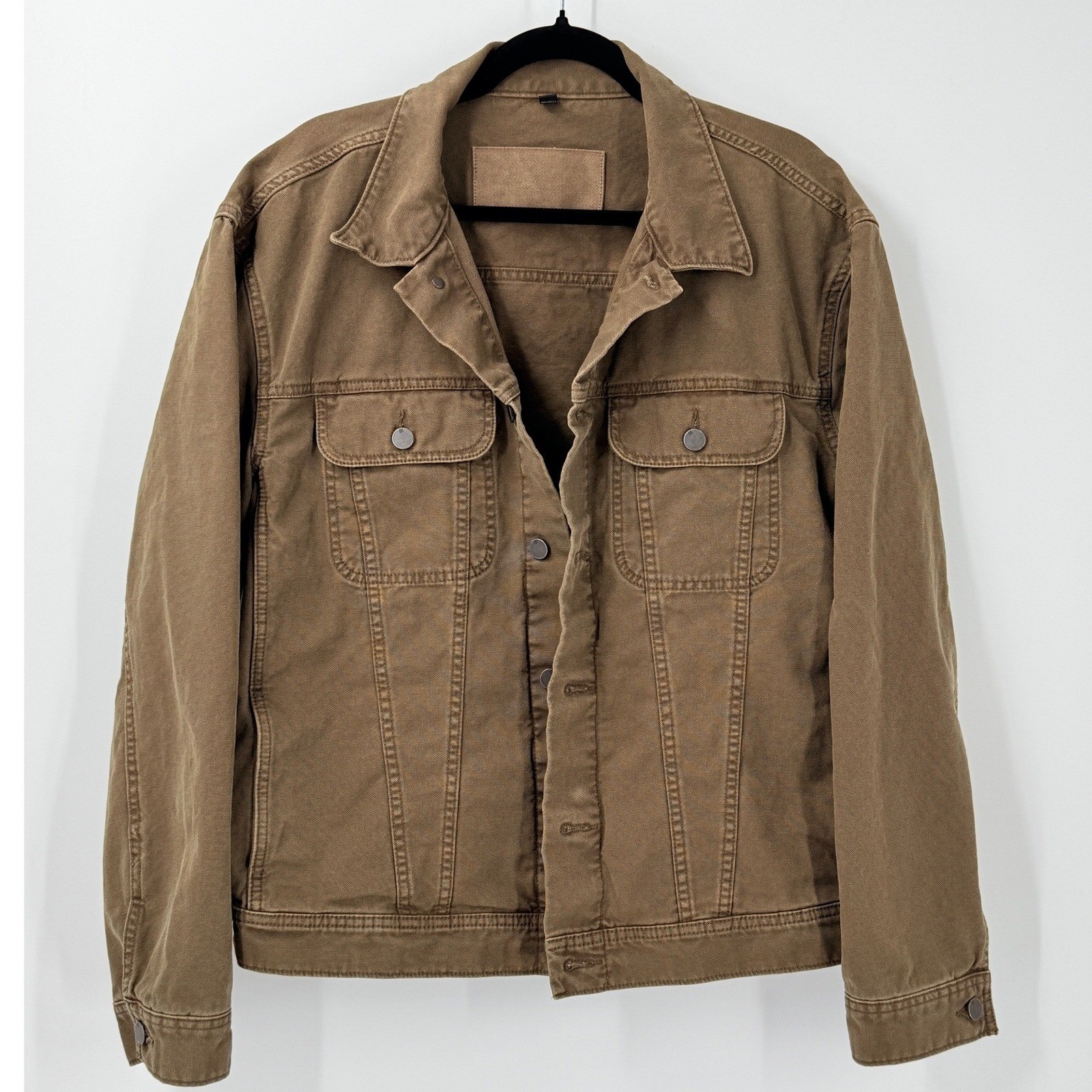 Banana Republic Trucker Jacket Mens sz L Brown Chore Utility Canvas Cotton
