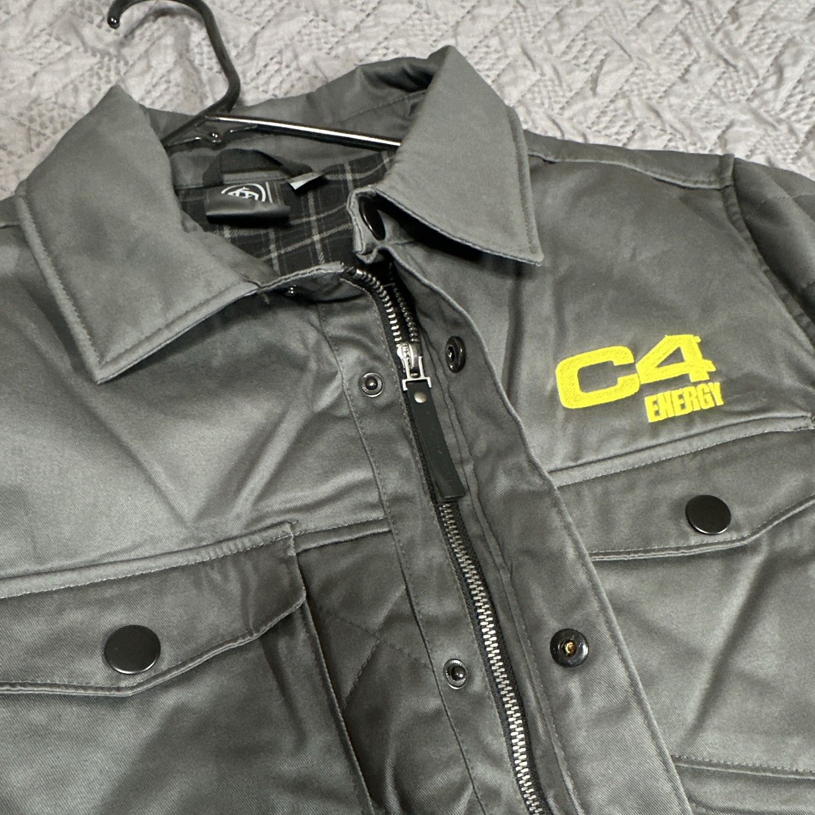 C4 Energy Stormtech Men’s Bushwick LG Gray Jacket Full Zip Lined Mid-Length Logo