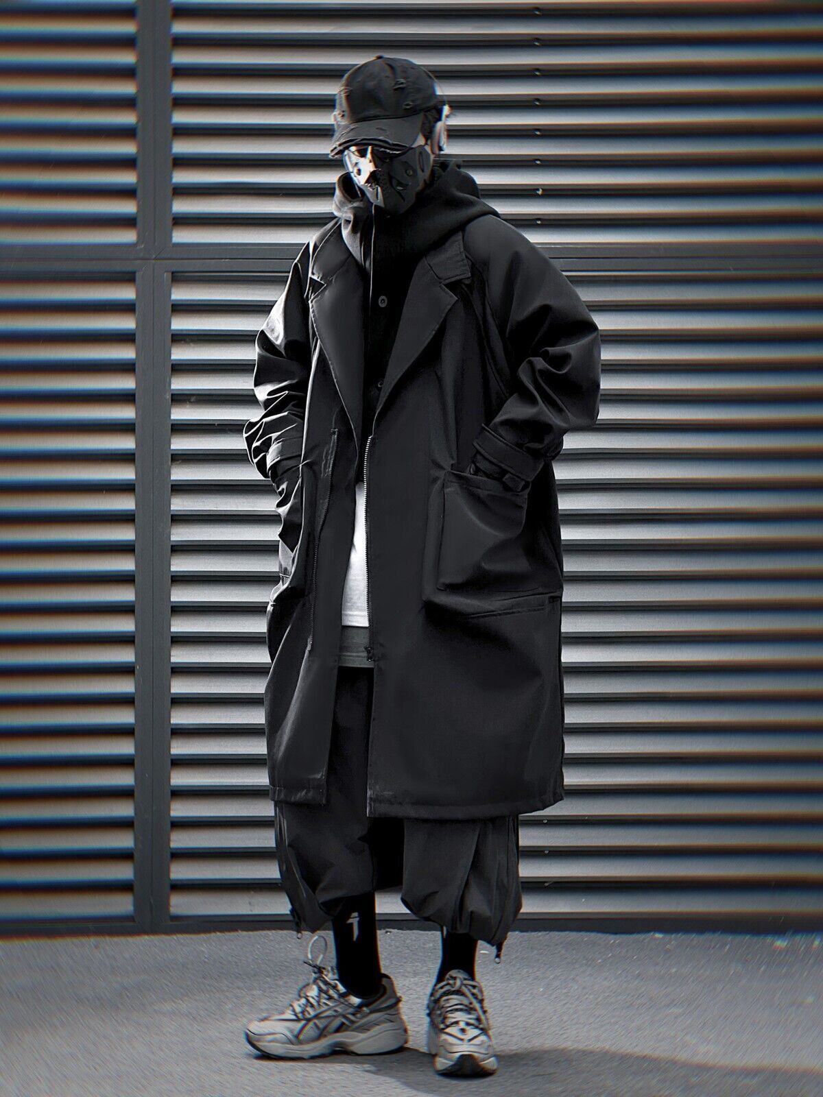 Niepce Techwear Urban Jacket with Hoodie Streetwear Casual Long Trench Coat