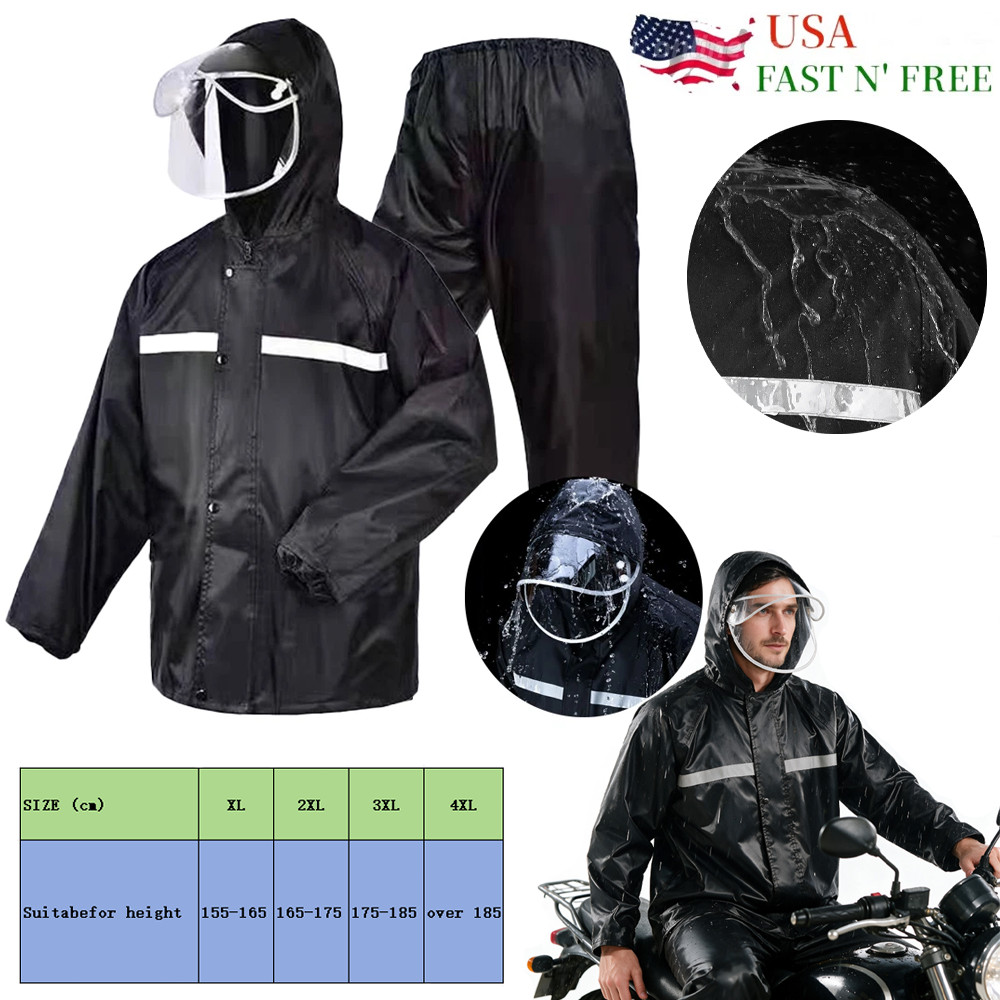 Rain Suit for Men Women Jackets Pant Gear Raincoat Waterproof motorcycle Black