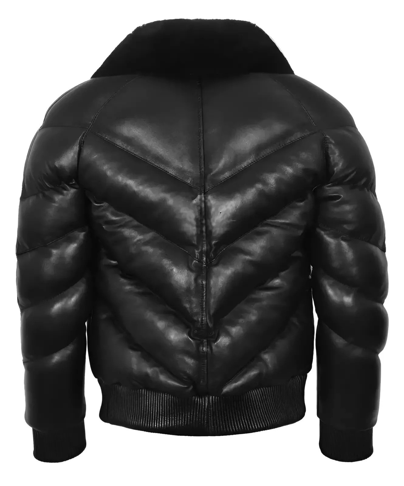 Men’s Ace Puffer Leather Jacket Black Sheepskin Soft Collar WARM Bomber Jacket