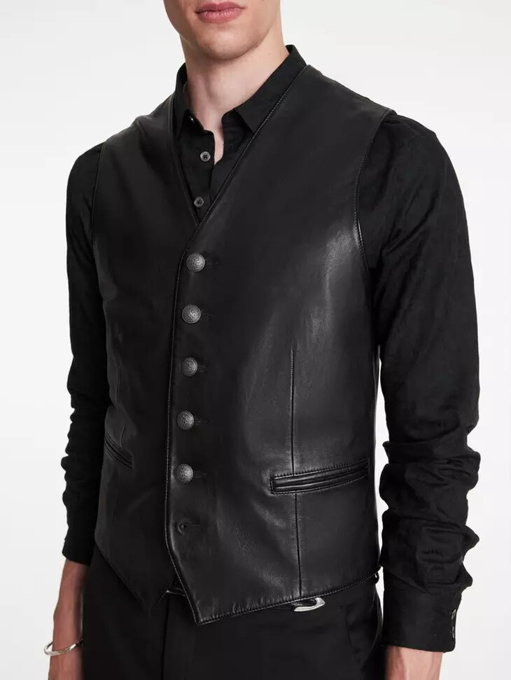 Men Pure Black Leather Vest Jacket Sleeveless Vest Size XS S M L XL 2XL 3XXL 4XL