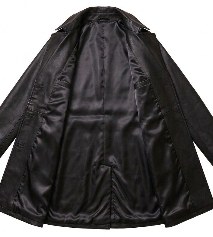 Women Black Leather Trench Coat Double Breasted Belted Long Genuine Jacket Warm