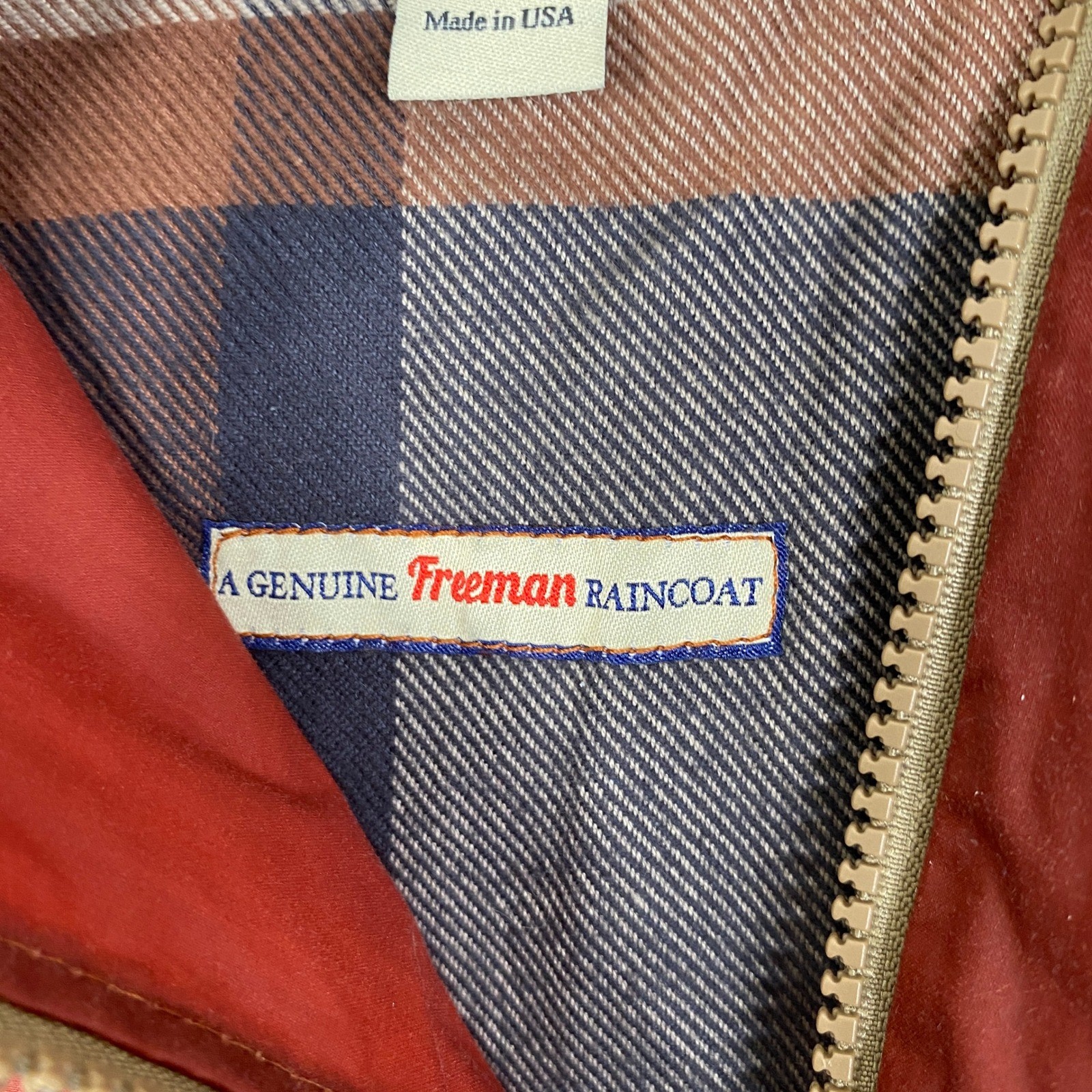 Freeman Seattle Waxed Cotton Raincoat Mens XXL Red Plaid Lined Hooded Jacket USA