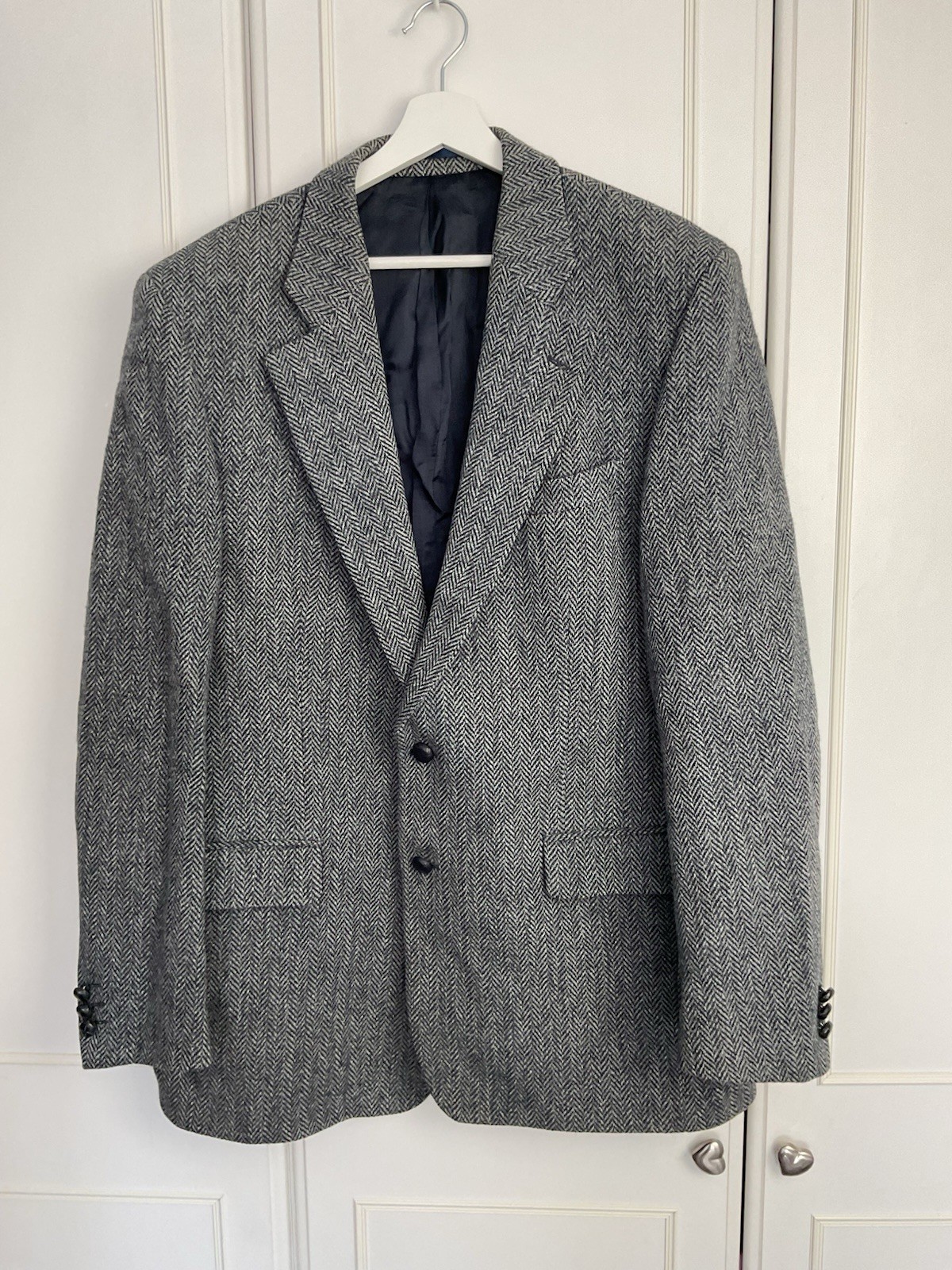 Harris Tweed Wool Jacket Mens Size Large 44″ Chest Blue Tweed Smart Event Blazer