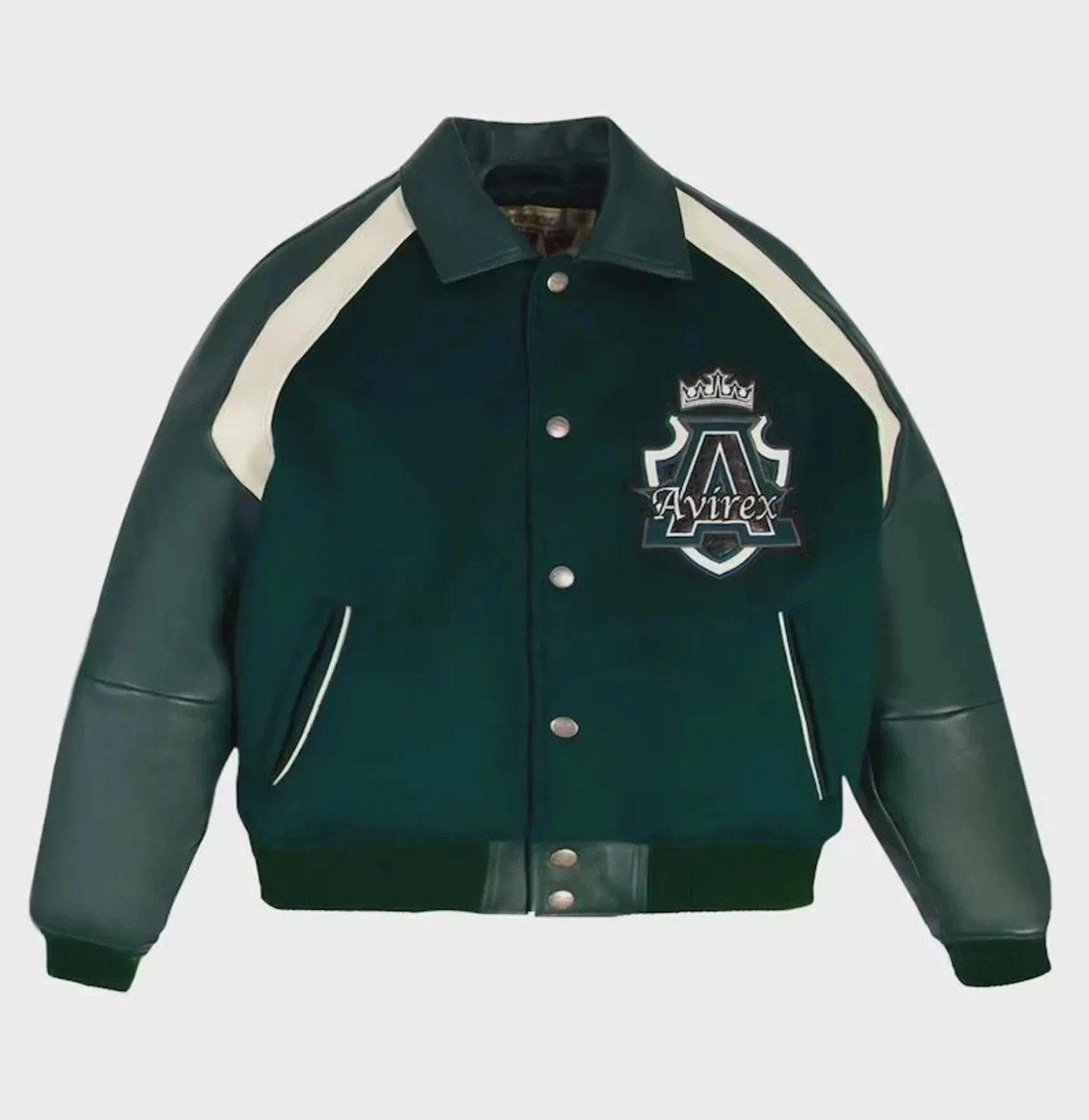 Men’s Avirex Wool Jacket With Real Leather Sleeves Varsity Bikers Flight Jacket