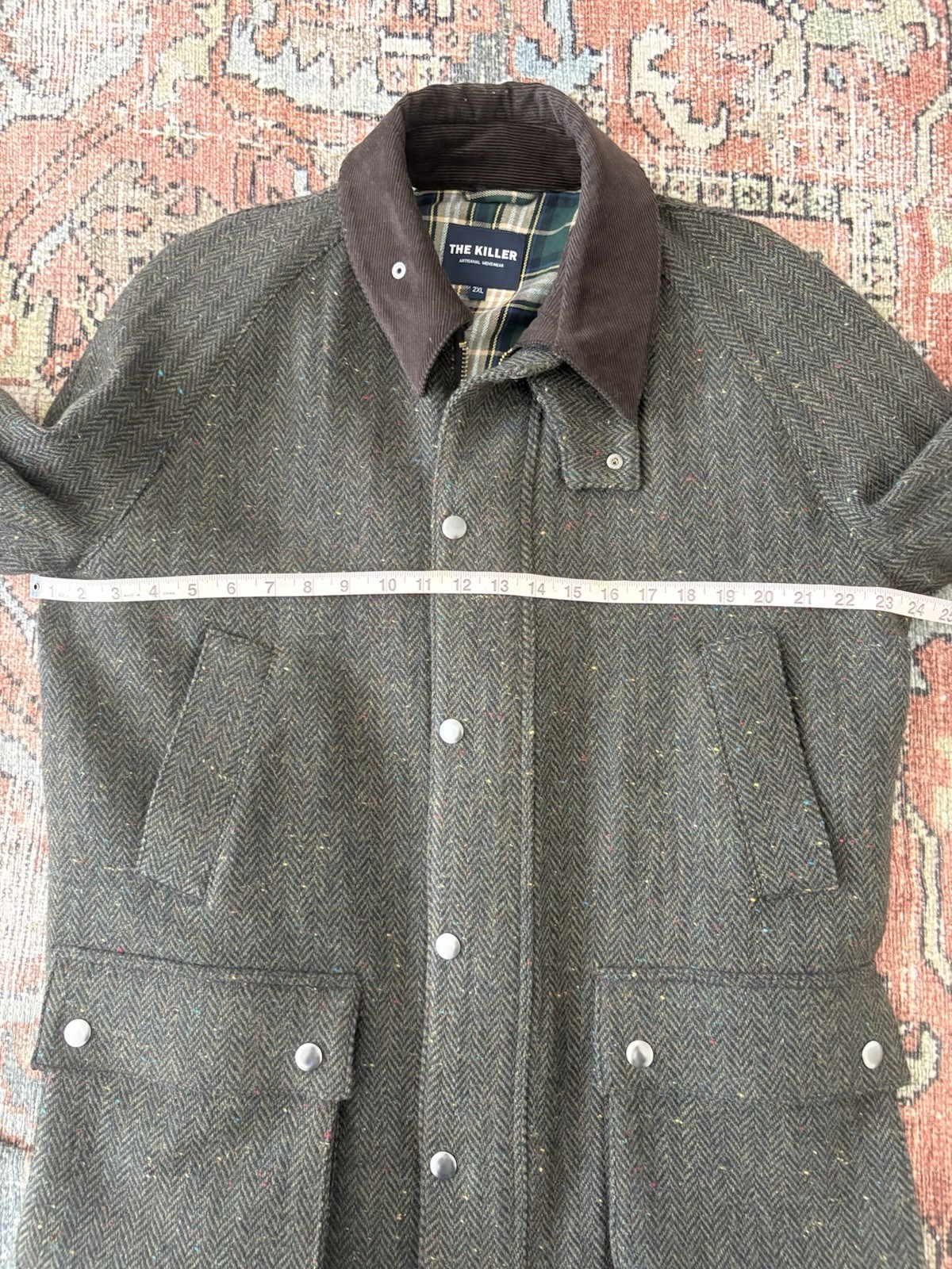 Atorie Wool Tweed Herringbone Olive Barn Jacket Size 2XL(Fits Like XL)