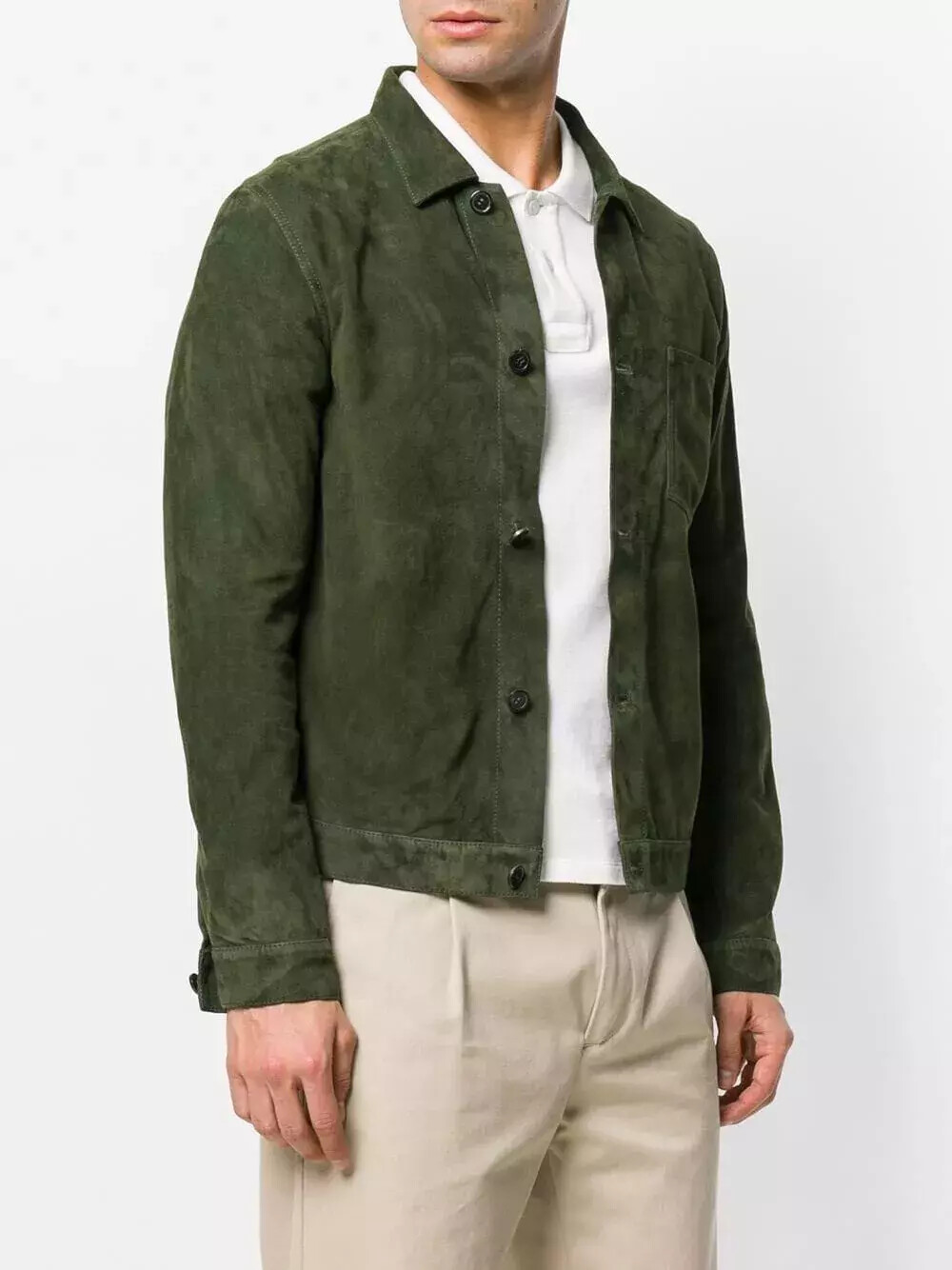 Mens Green Suede Shirt Leather Trucker Jacket Size XS S M L XL XXL 3XL 4XL 5XL