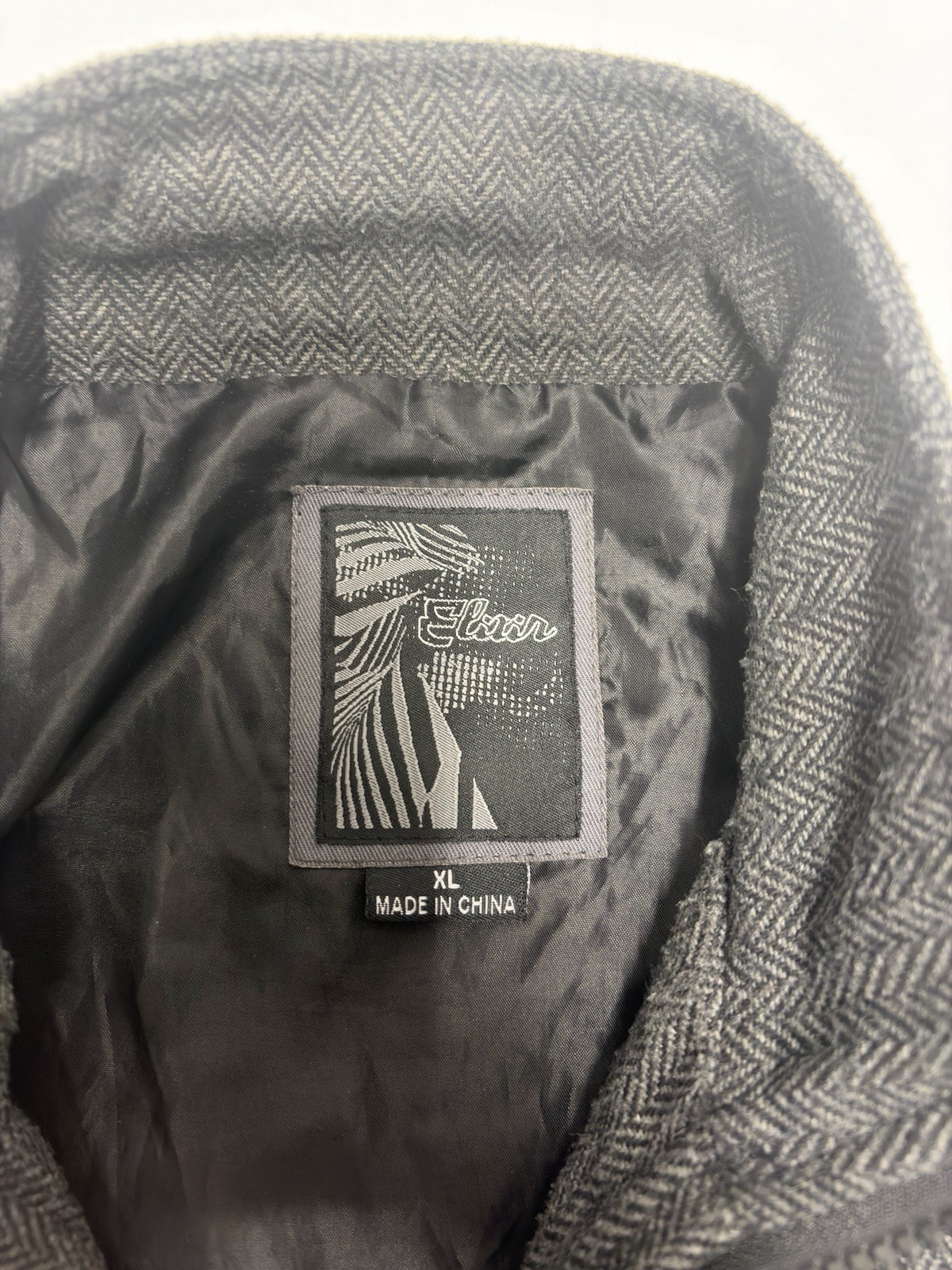Y2k Elixir Jacket XL Gray tweed full Zip Button Insulated Lining pockets Aviator