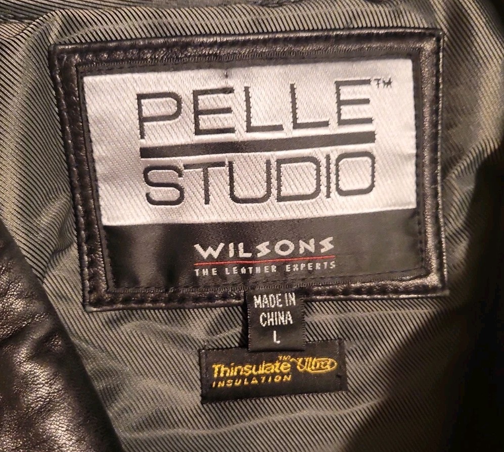 Vtg Wilsons Pelle Studio Black Leather Jacket Mens L Button Up Thinsulate Liner