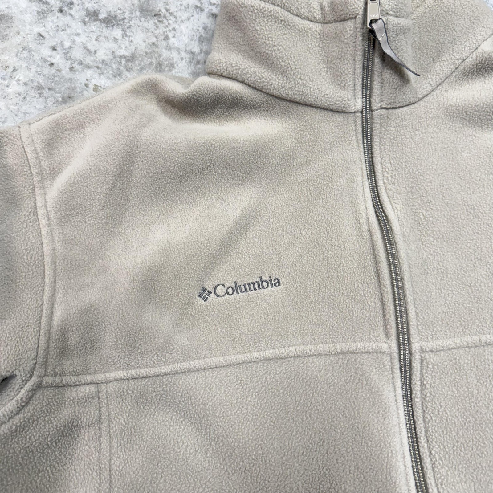 Columbia Jacket Mens XL Beige Fleece Full Zip Lightweight Outdoor Hiking Pockets