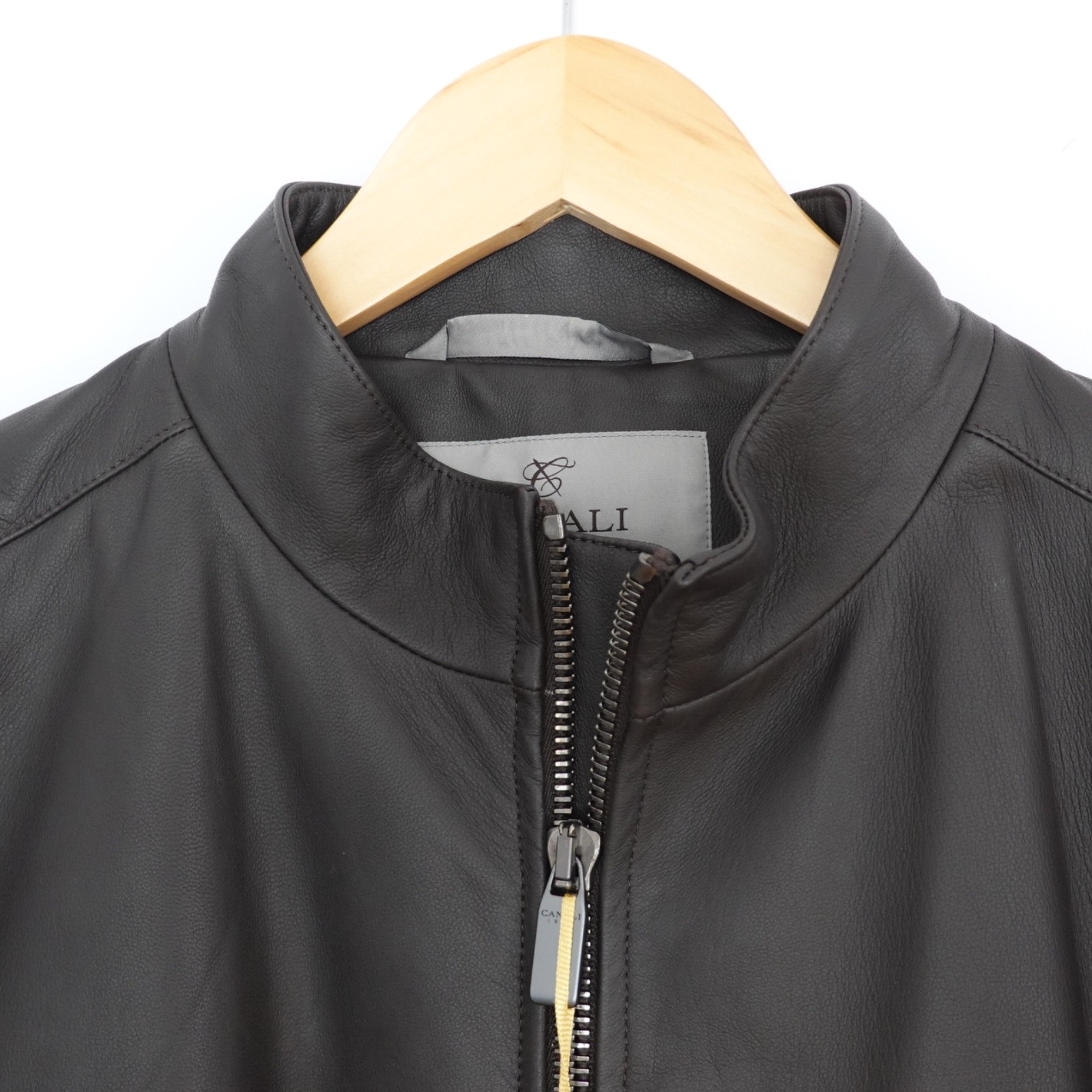 New with Tags Canali Matte Leather Biker/Bomber Jacket Size 52 Italy=US L