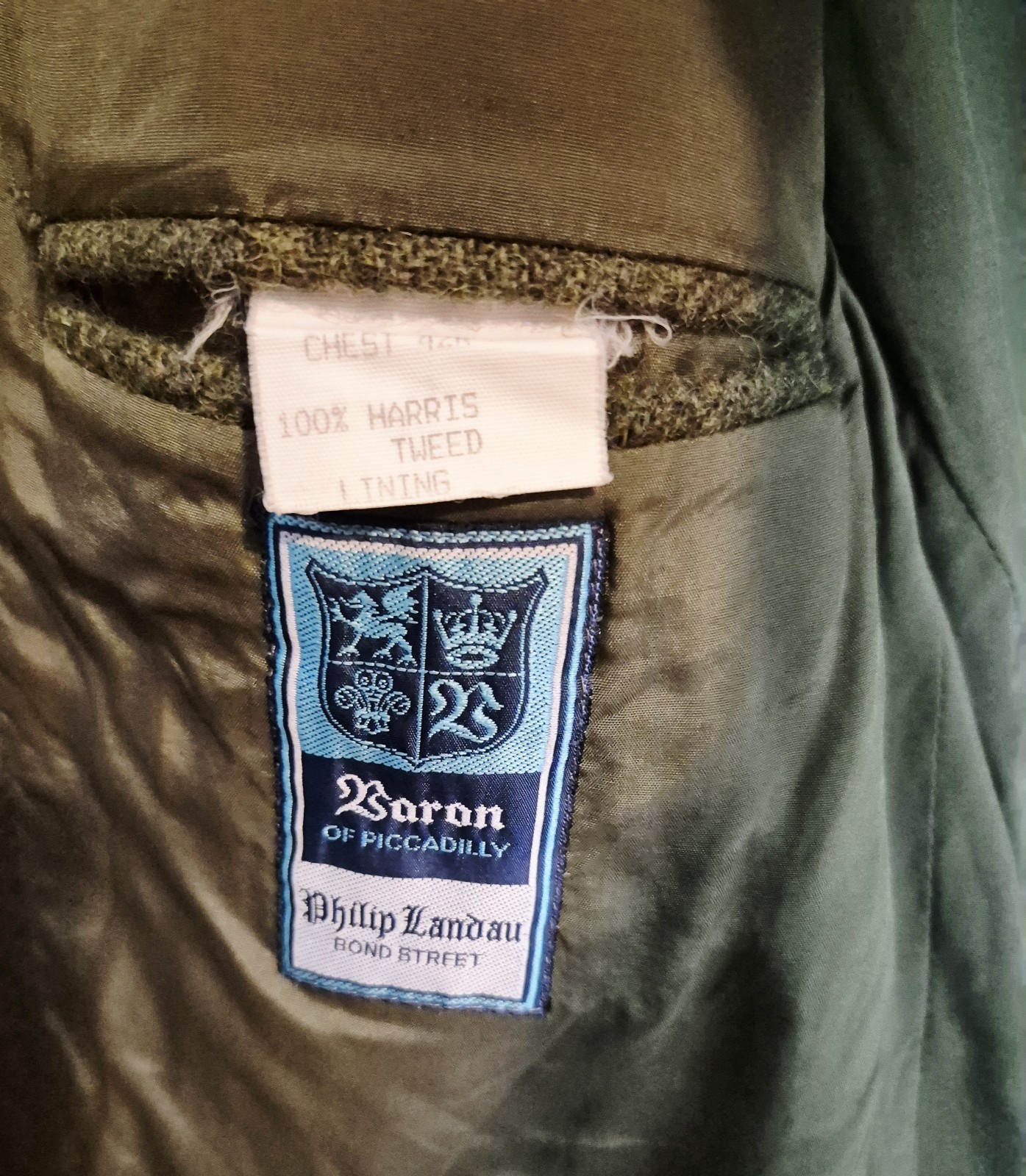 Harris Tweed Olive Green Wool Blazer 42R Vintage Country Heritage Dark Academia