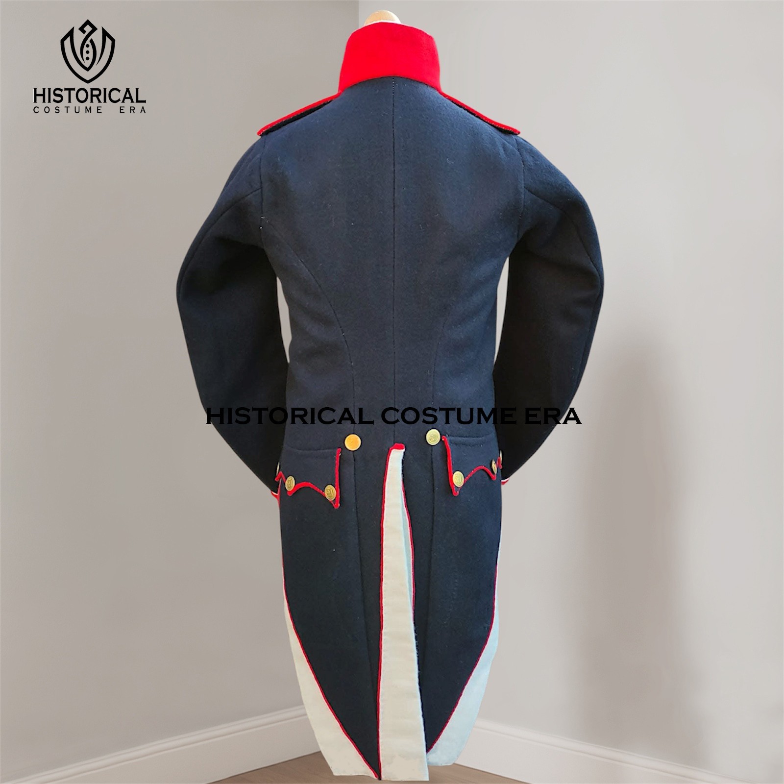 Napoleon French Infantry Habit Military Uniform Jacket, Navy Blue Wool Coat