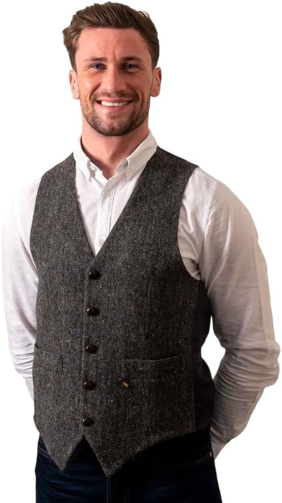 Hatman of Ireland 100% Donegal Tweed Waistcoat Mens Suit Vest