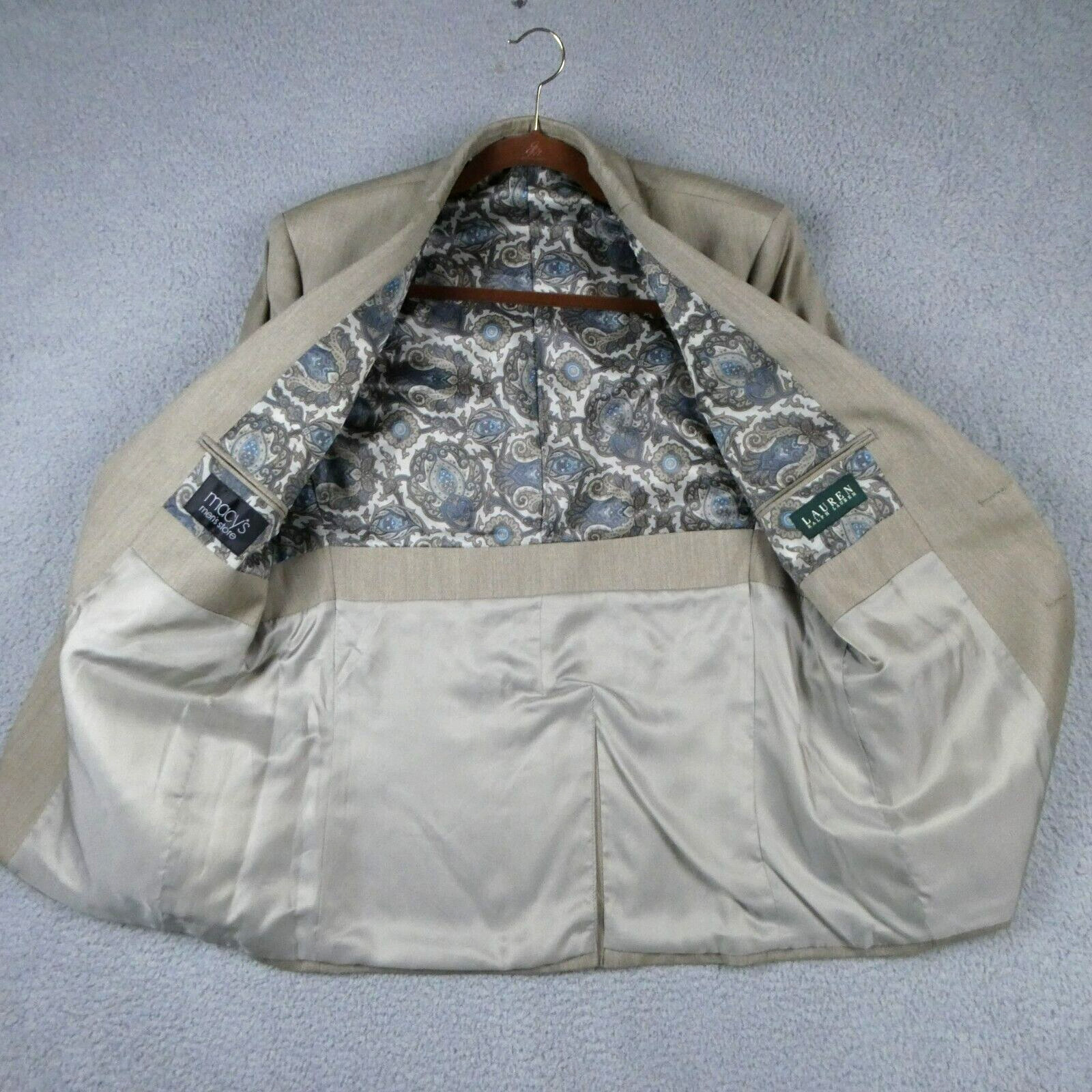 Lauren Ralph Lauren Mens Blazer 42R Sport Coat Tan Paisley Lined Two Button