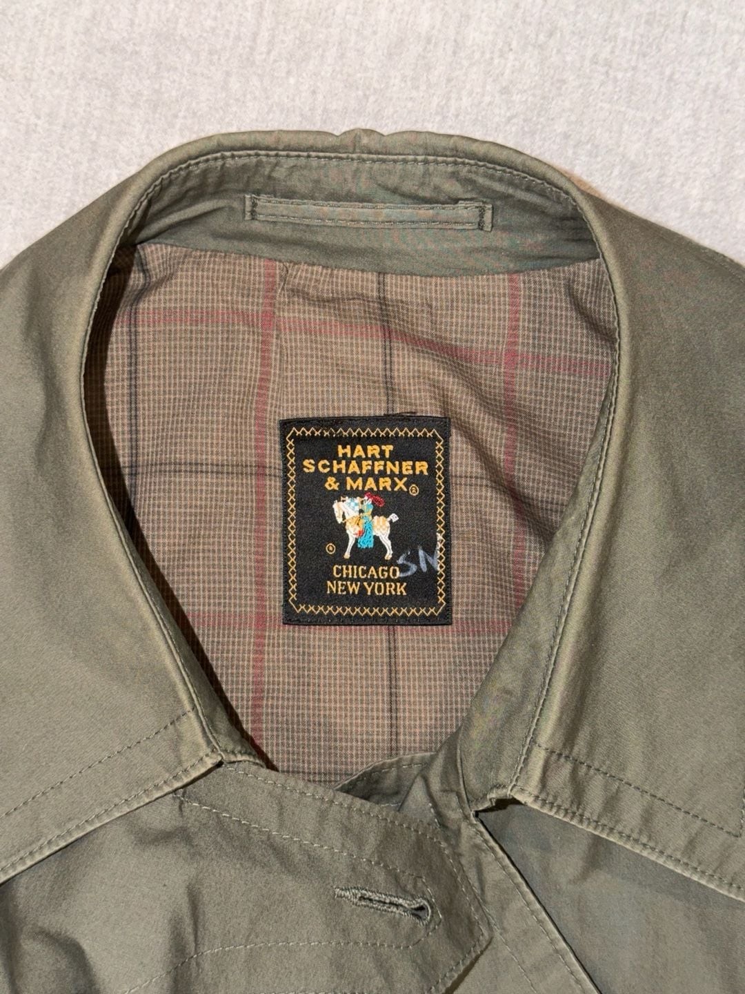Hart Schaffner & Marx Vintage Olive Green Cotton Trench Coat