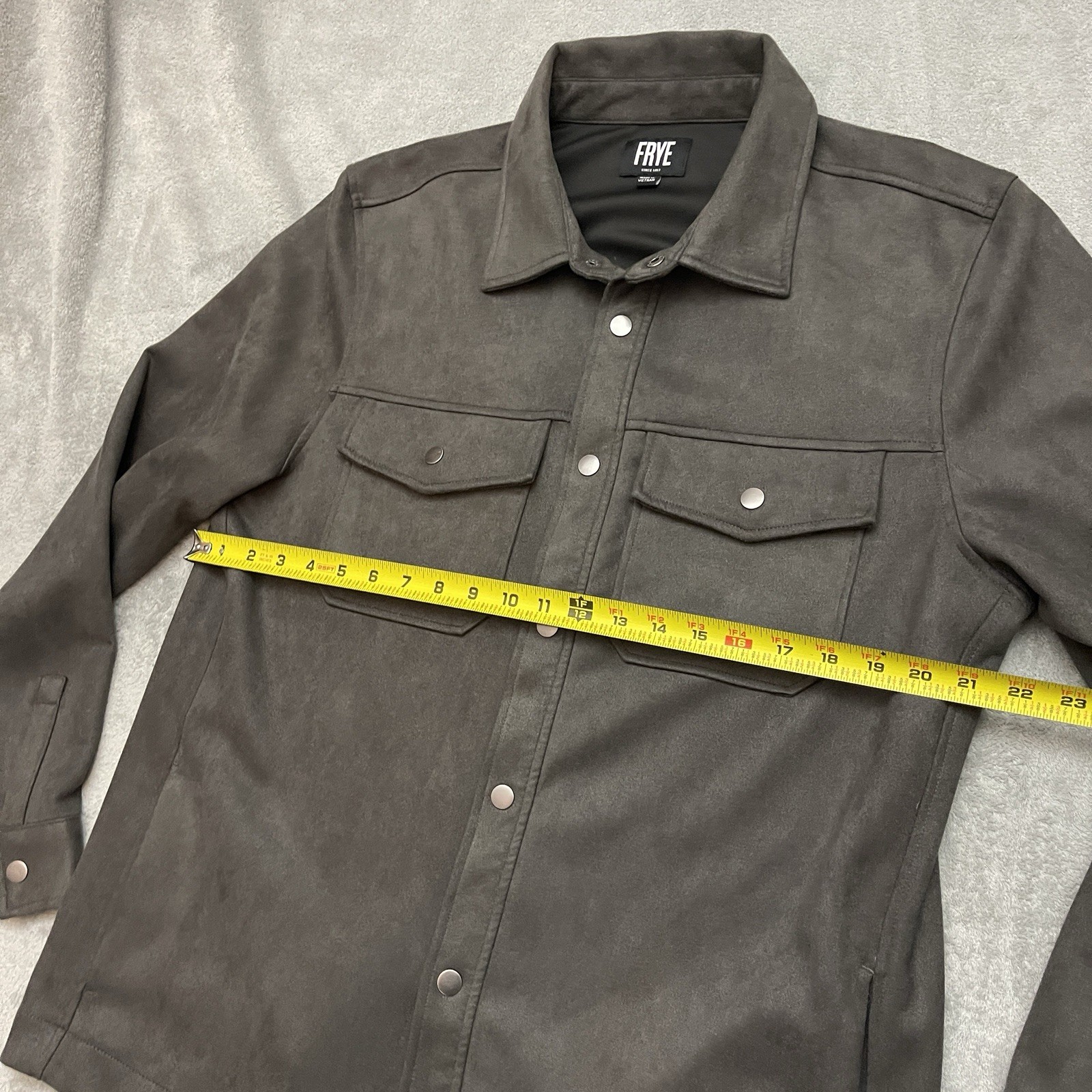 Frye Men’s Snap Button Up Faux Suede Shirt Jacket Size Medium Dark Brown