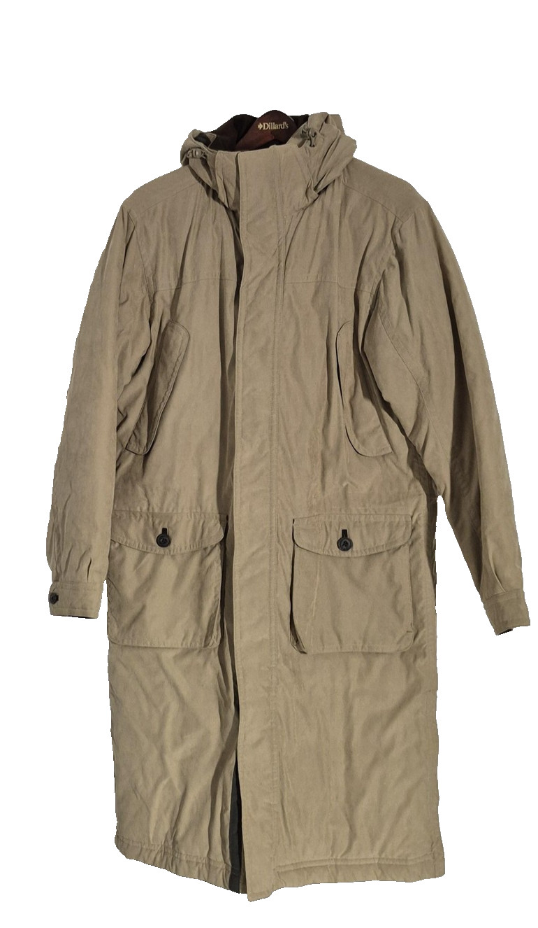 L.L. Bean Coat Mens M Beige Wool Lined Hooded Canvas Barn Chore Parka Winter