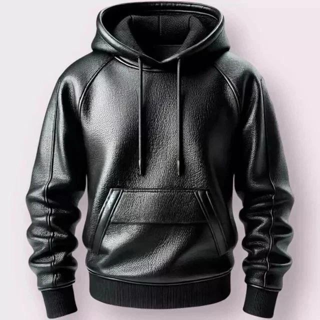 Men’s Black Yankees Leather Hoodie Handmade Genuine Lambskin Leather NY Jacket