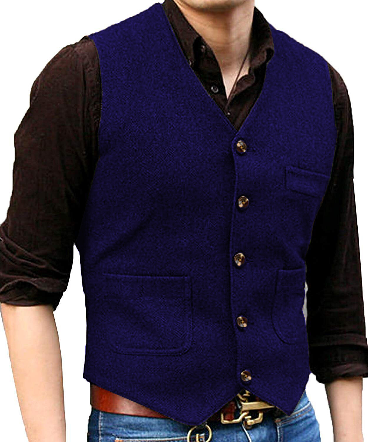Men Suit Herringbone Waistcoat Tweed Vest Wedding Vintage Wool Groomsman Hunting