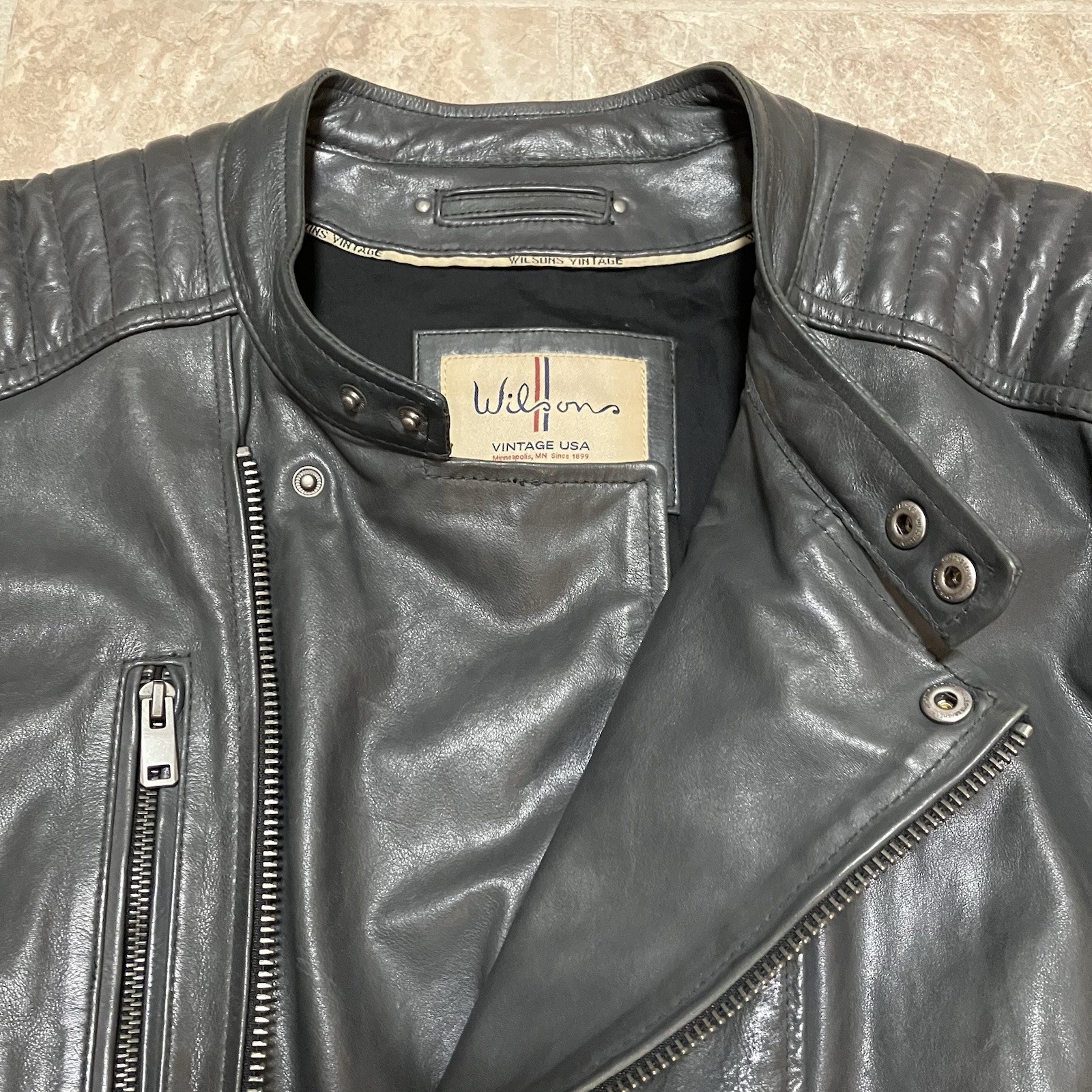 Wilson’s Vintage USA XXL Classic Black Leather Motorcycle Jacket Buckle RN 69426