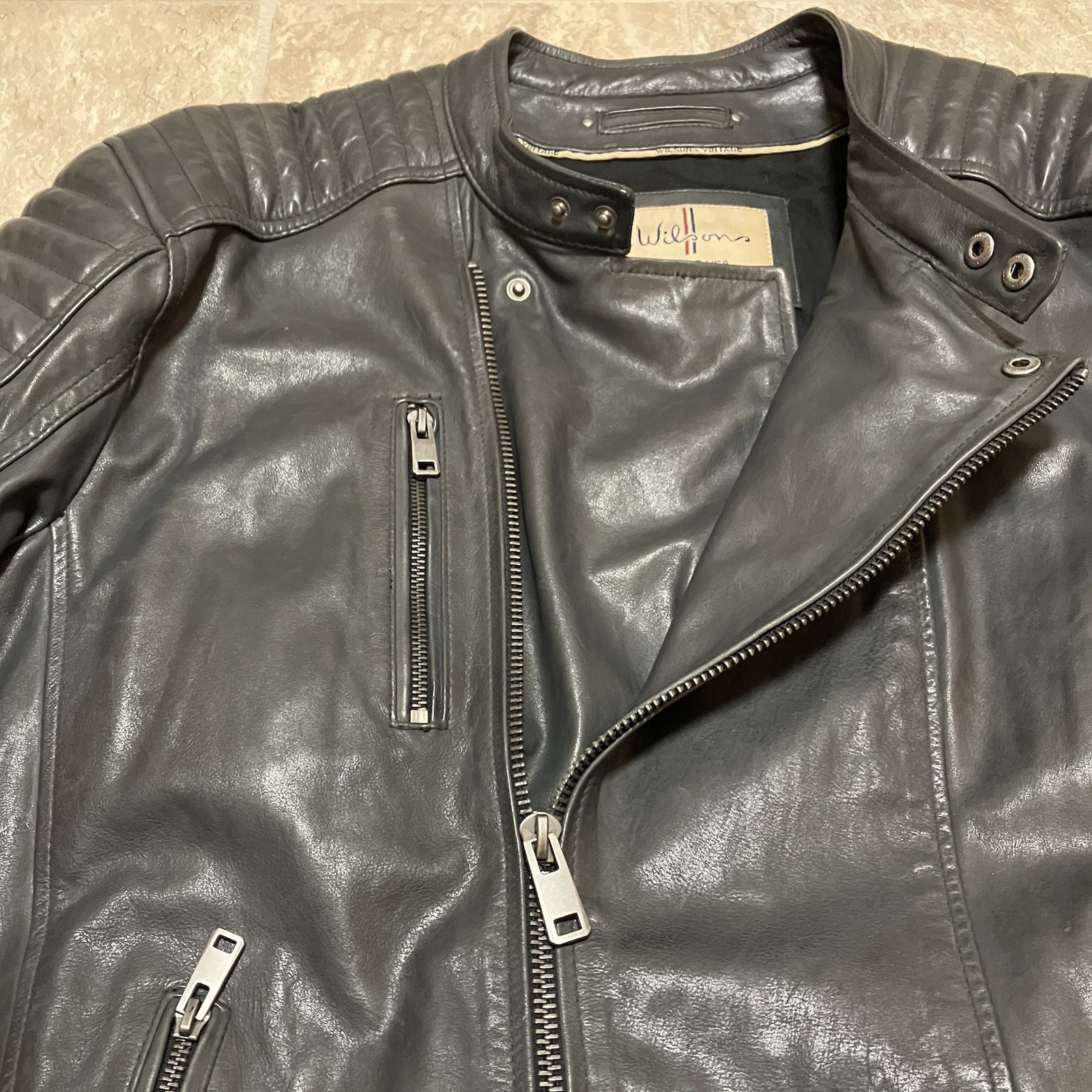 Wilson’s Vintage USA XXL Classic Black Leather Motorcycle Jacket Buckle RN 69426