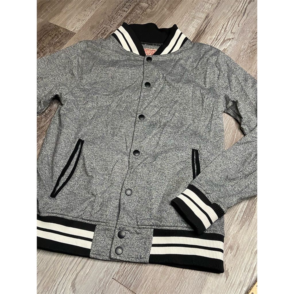 Brooklyn Cloth Unisex Adults’s Varsity Baseball Jacket Gray Medium Snap Front