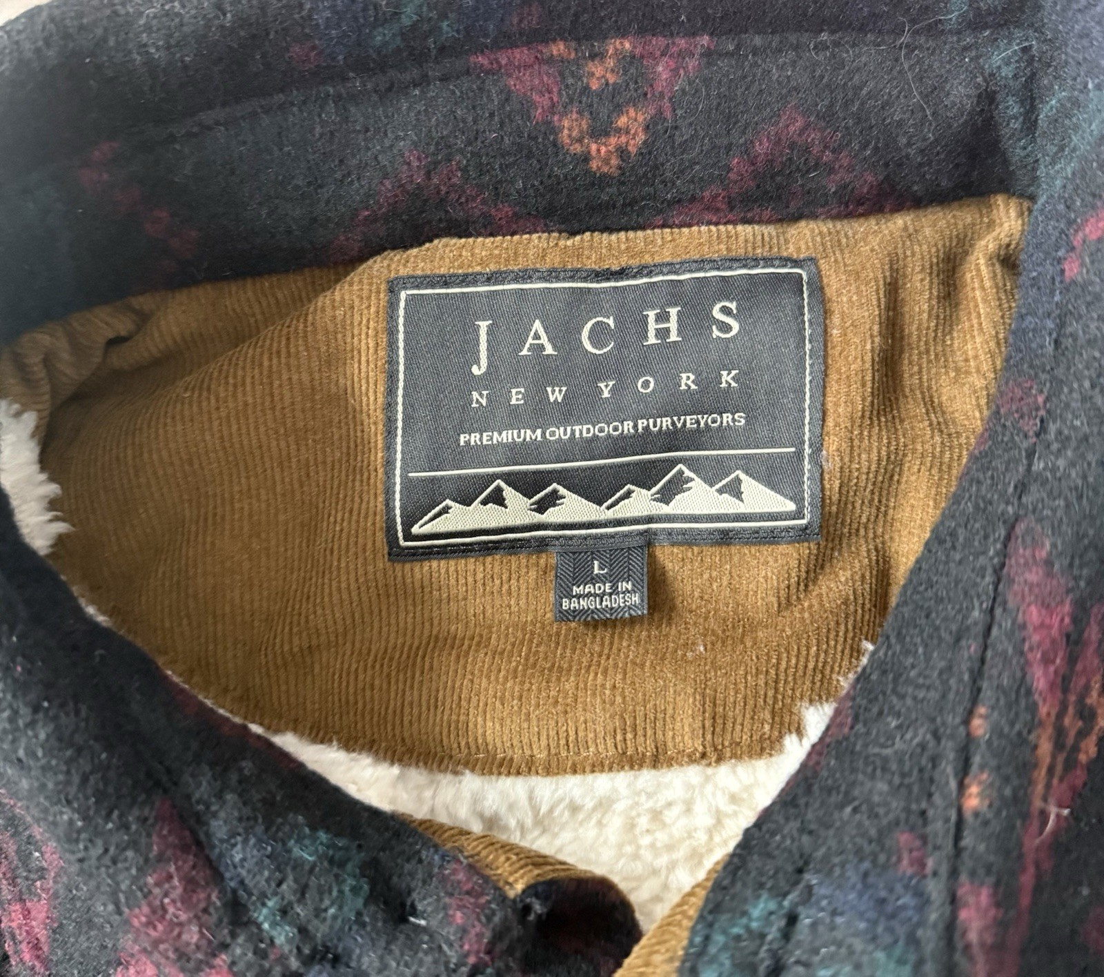 JACHS New York Men’s Aztec Sherpa Lined Wool Blend Shacket Spread Collar L