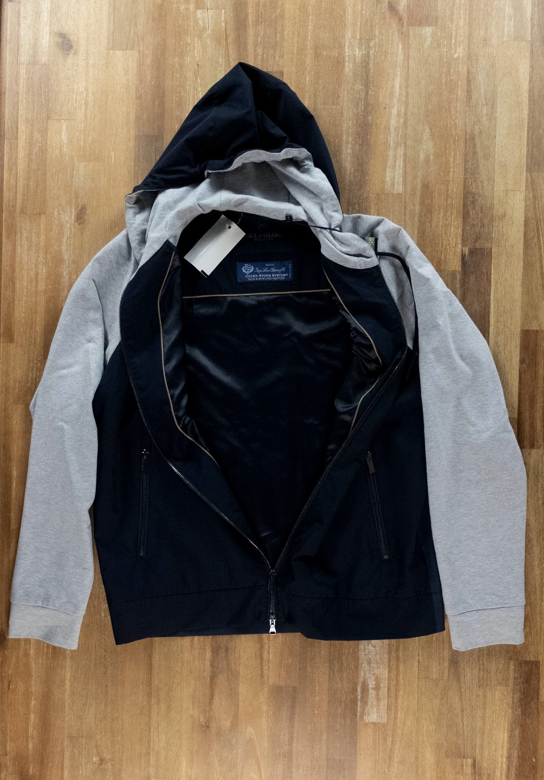 (NO CUSTOMS TAX) PAUL & SHARK navy blue paneled hooded casual jacket Size Large