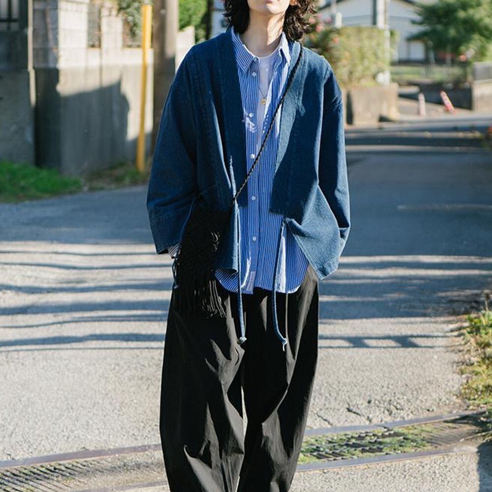 Japanese Stylish noragi Sense Denim Coat cardigan Loose kimono jacket Unisex