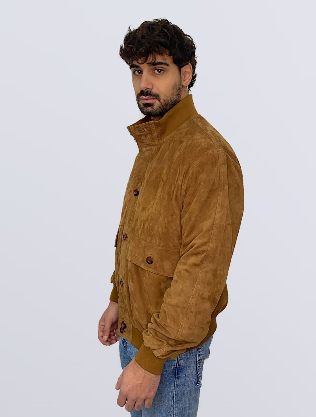 MEN’S COGNAC SUEDE BOMBER JACKET (100% made in Italy real suede jacket)